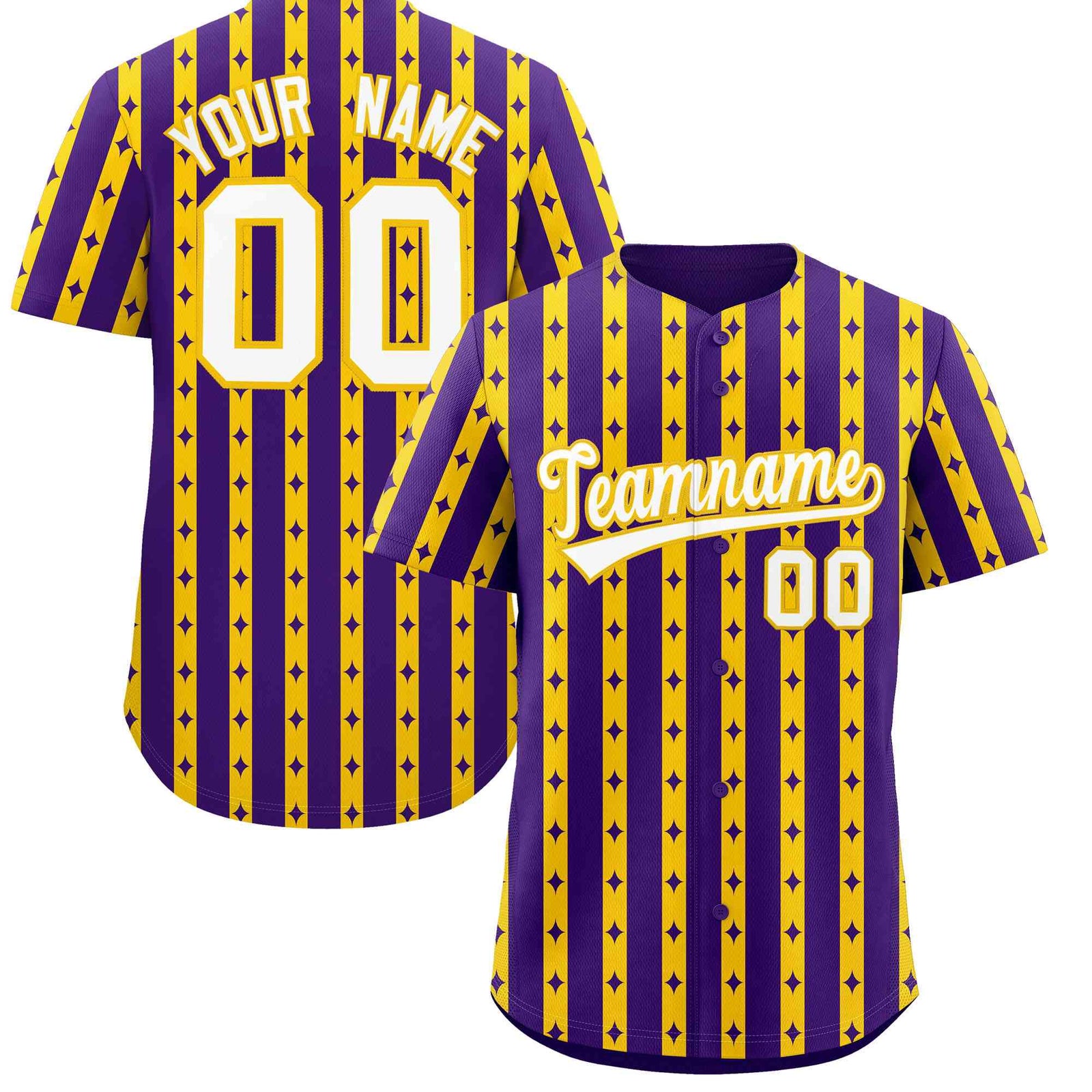 Custom Purple Gold Star Pattern Thick Stripes Baseball Jersey| KXKSHOP
