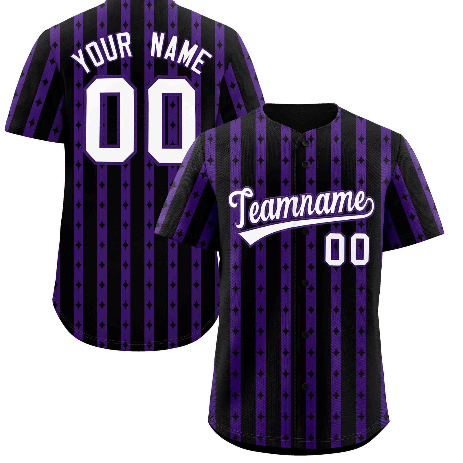 Custom Black Purple Star Pattern Thick Stripes Baseball Jersey| KXKSHOP