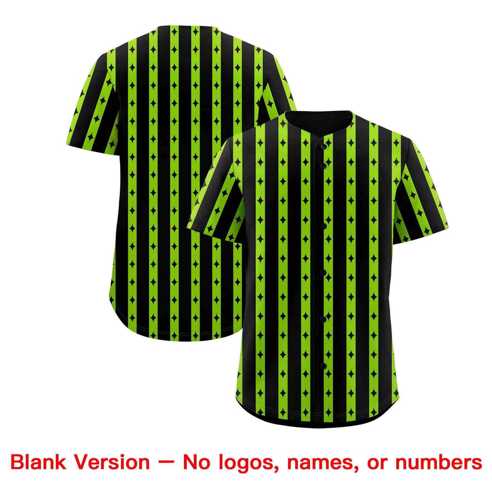 Custom Black Neon Green Star Pattern Thick Stripes Baseball Jersey
