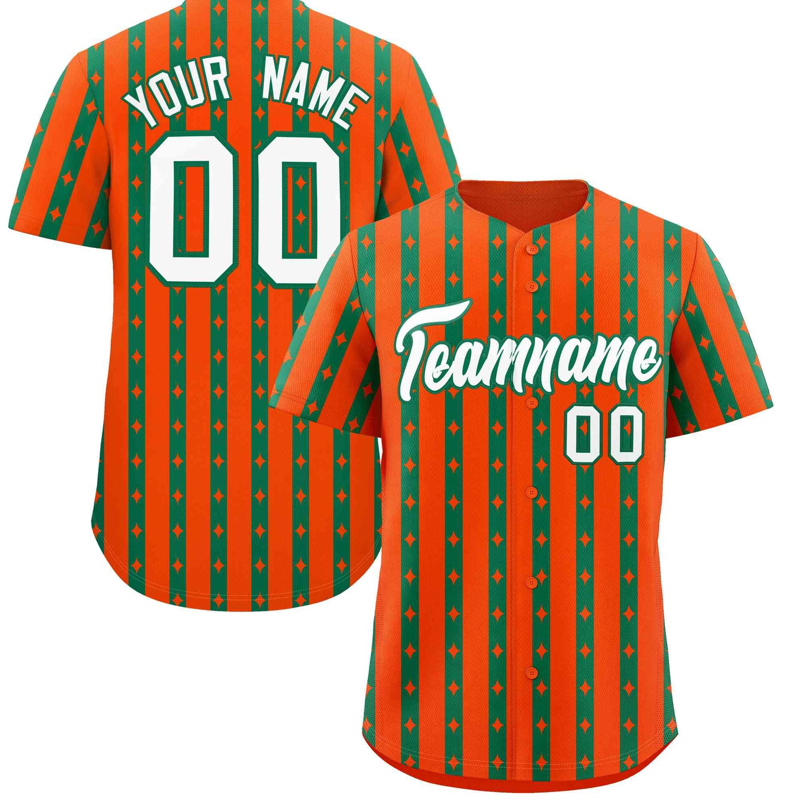Custom Orange Kelly Green Star Pattern Thick Stripes Baseball Jersey