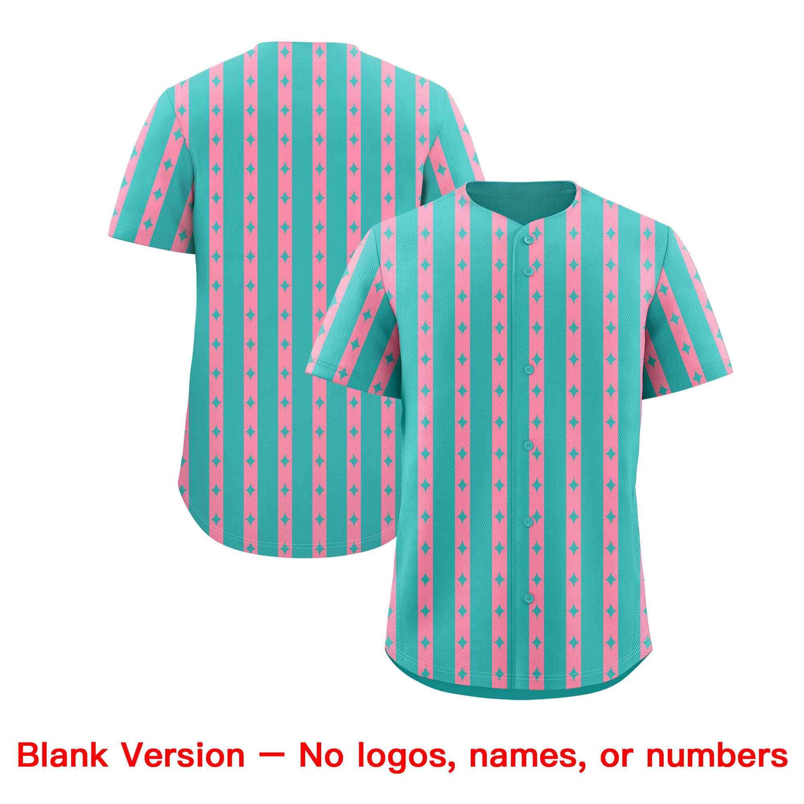 Custom Teal Light Pink Star Pattern Thick Stripes Baseball Jersey