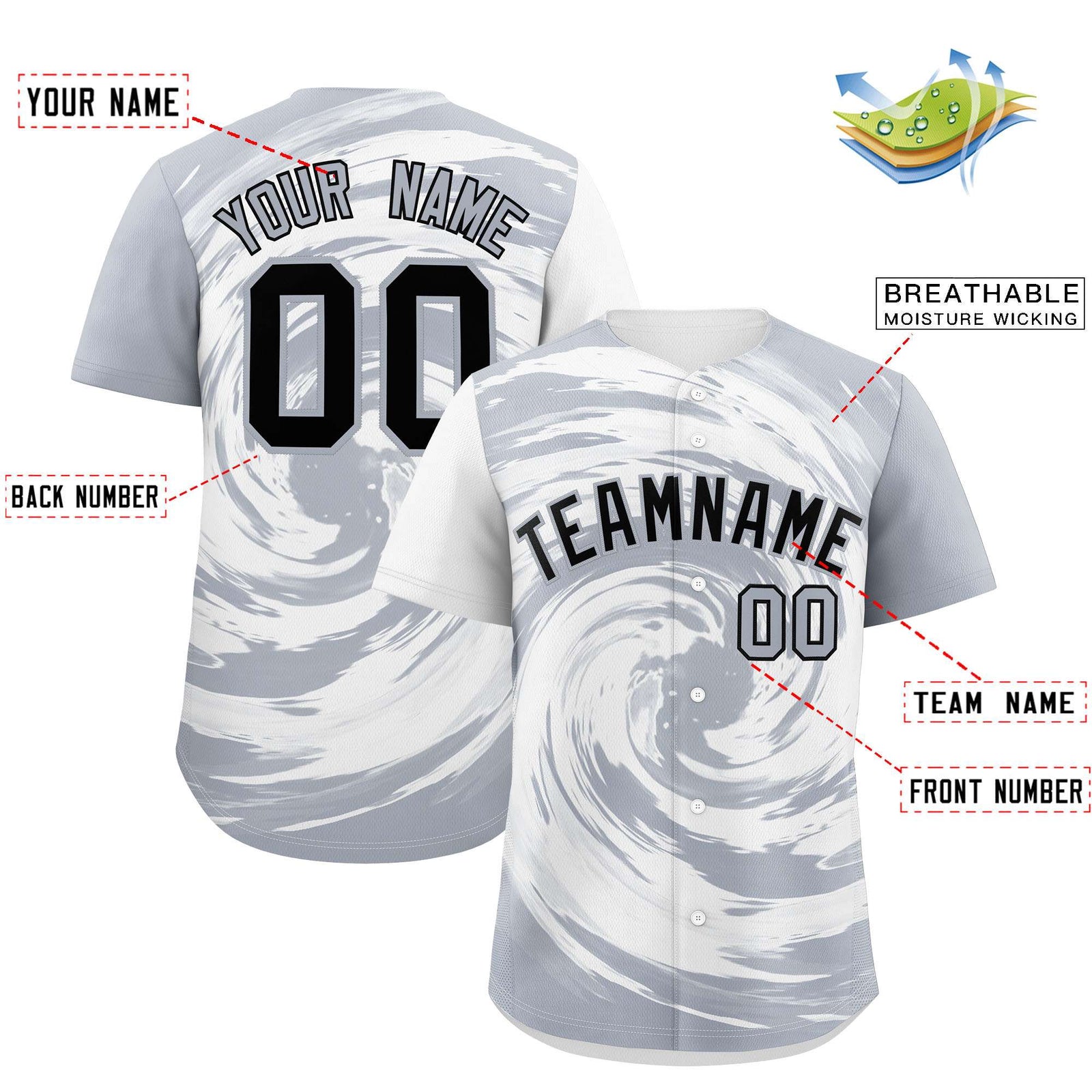 Custom White Silver Swirl Graffiti Pattern Authentic Baseball Jersey