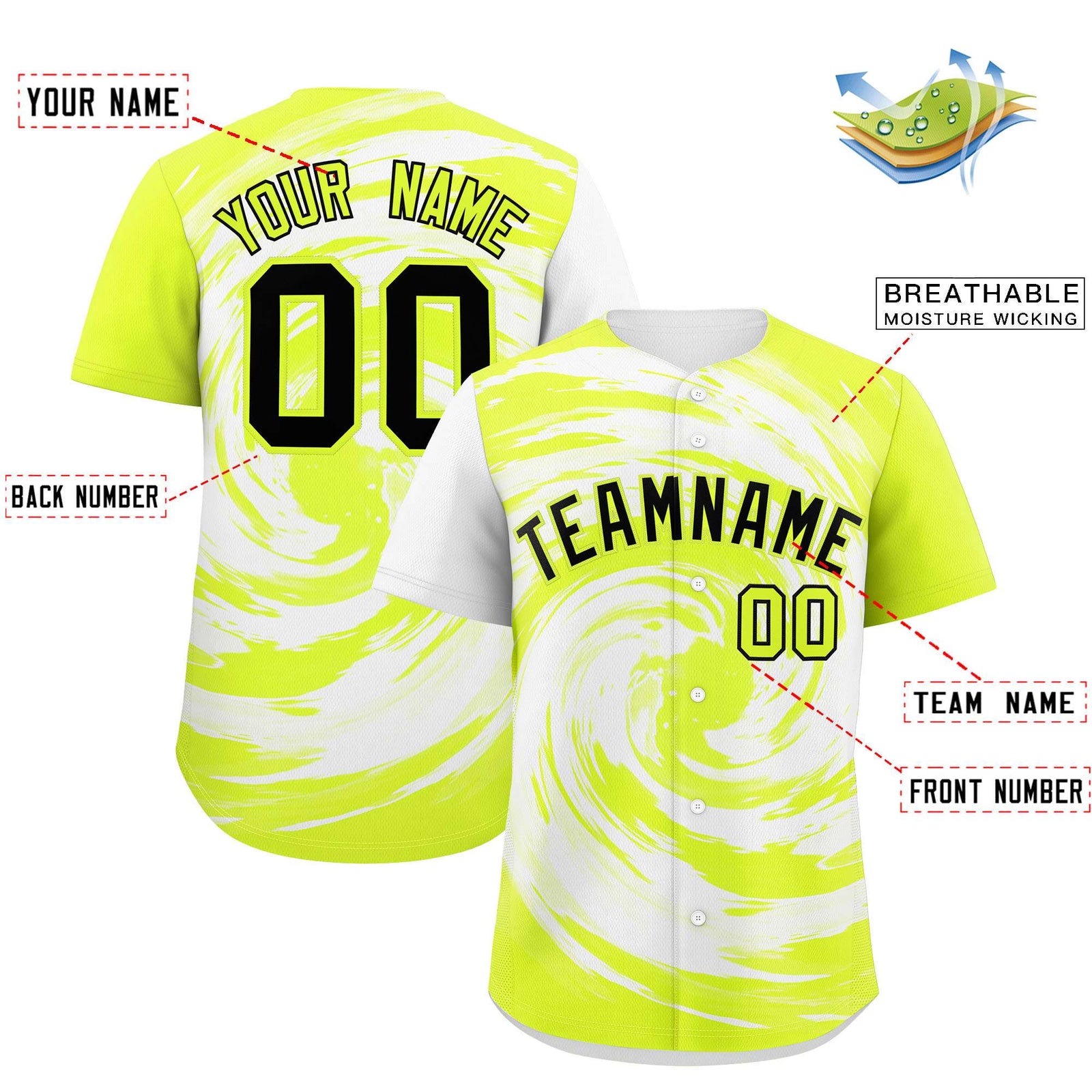 Custom White Green Swirl Graffiti Pattern Authentic Baseball Jersey