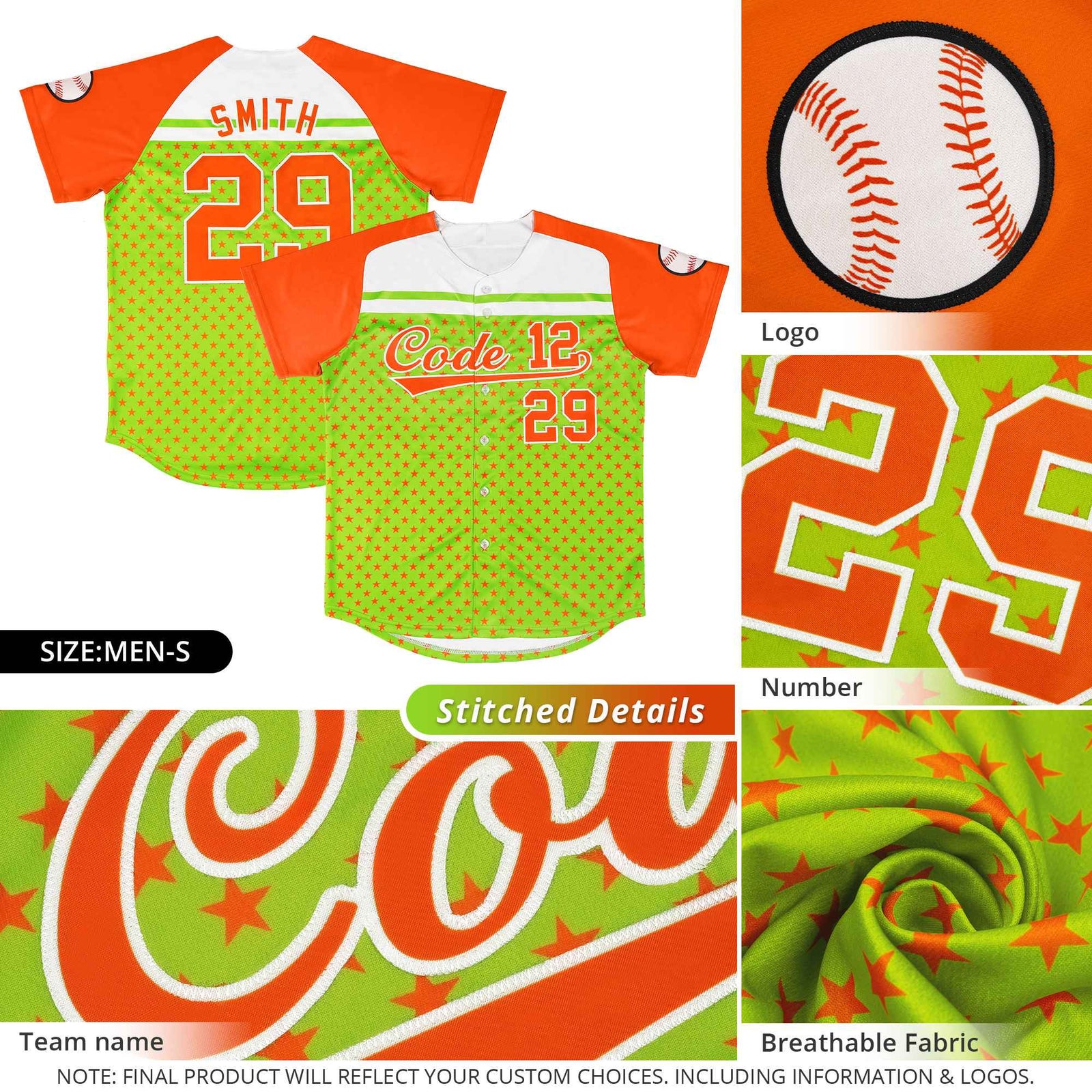 Custom Royal Neon Green-White Raglan Sleeve Personalized Star Print Authentic Baseball Jersey