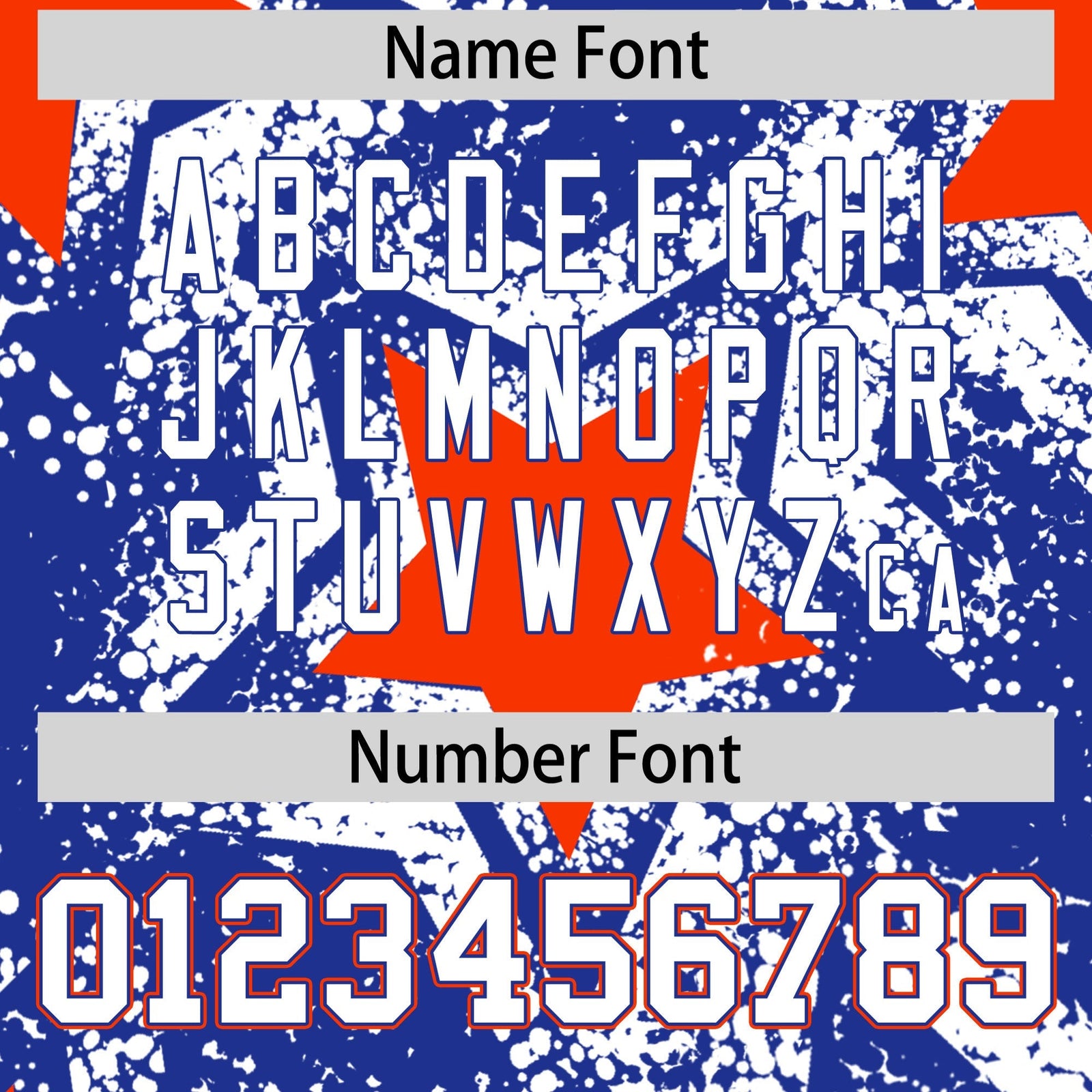 Custom Royal Blue Orange White Star Graffiti Team Baseball Jerseys With Custom Names, Numbers & Logos Stretch Fabric Baseball Jersey| KXKSHOP