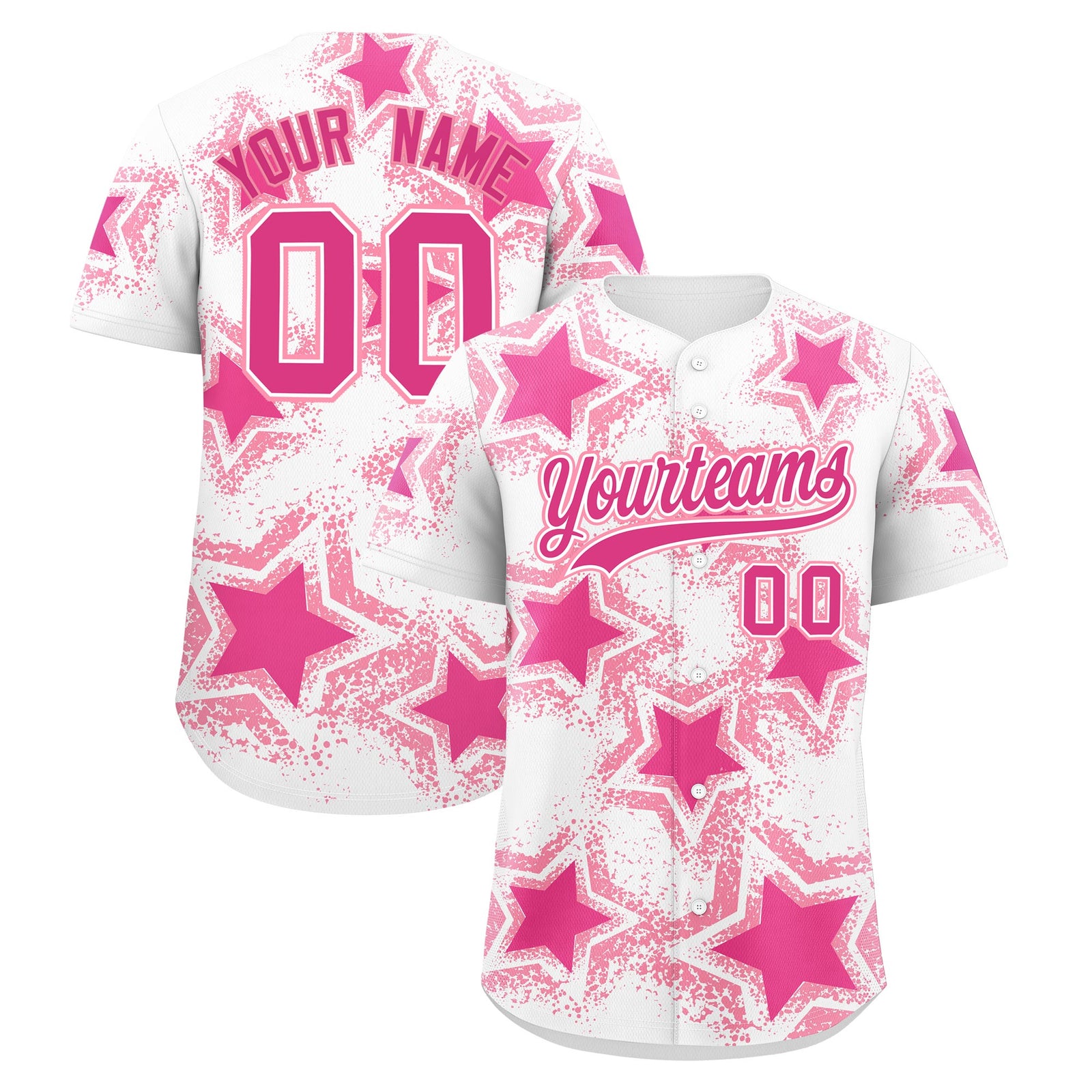 Custom White Pink Light Pink Star Graffiti Team Baseball Jerseys With Custom Names, Numbers & Logos Stretch Fabric Baseball Jersey| KXKSHOP