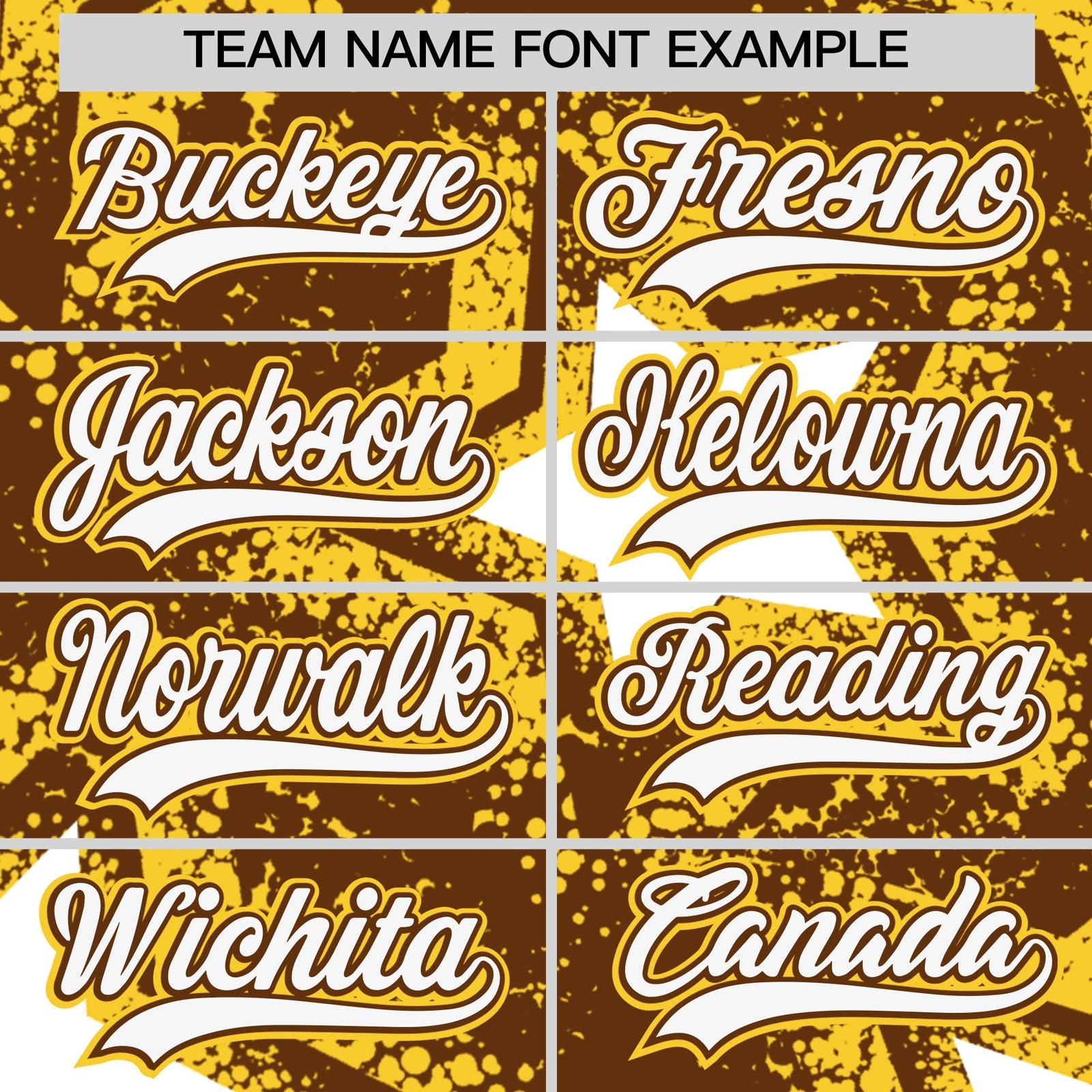Custom Brown Gold White Star Graffiti Team Baseball Jerseys With Custom Names, Numbers & Logos Stretch Fabric Baseball Jersey| KXKSHOP