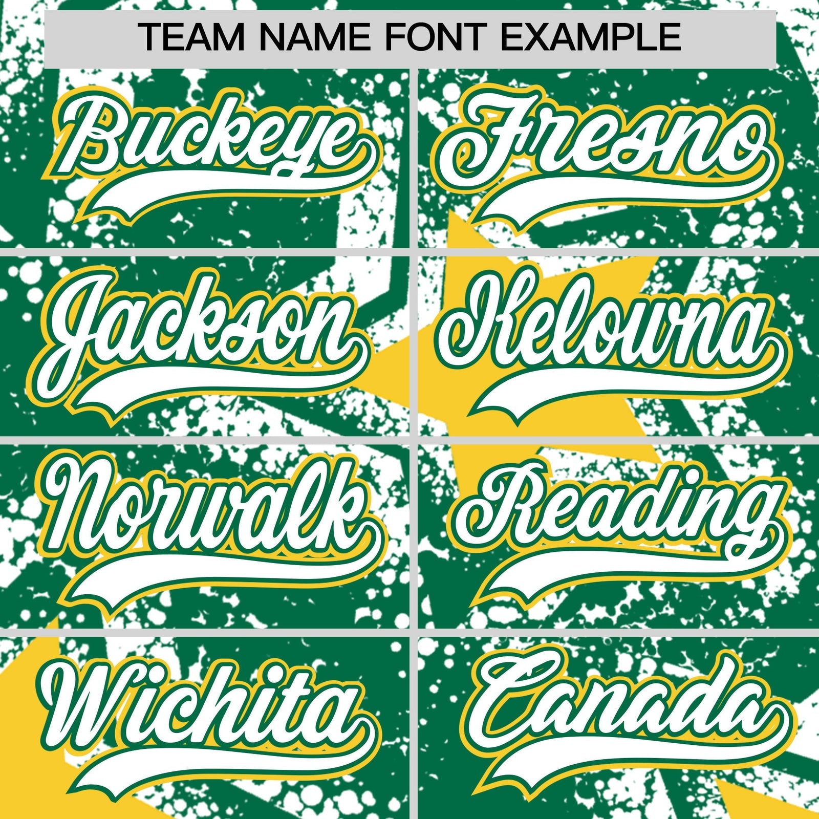 Custom Kelly Green White Gold Star Graffiti Team Baseball Jerseys With Custom Names, Numbers & Logos Stretch Fabric Baseball Jersey| KXKSHOP