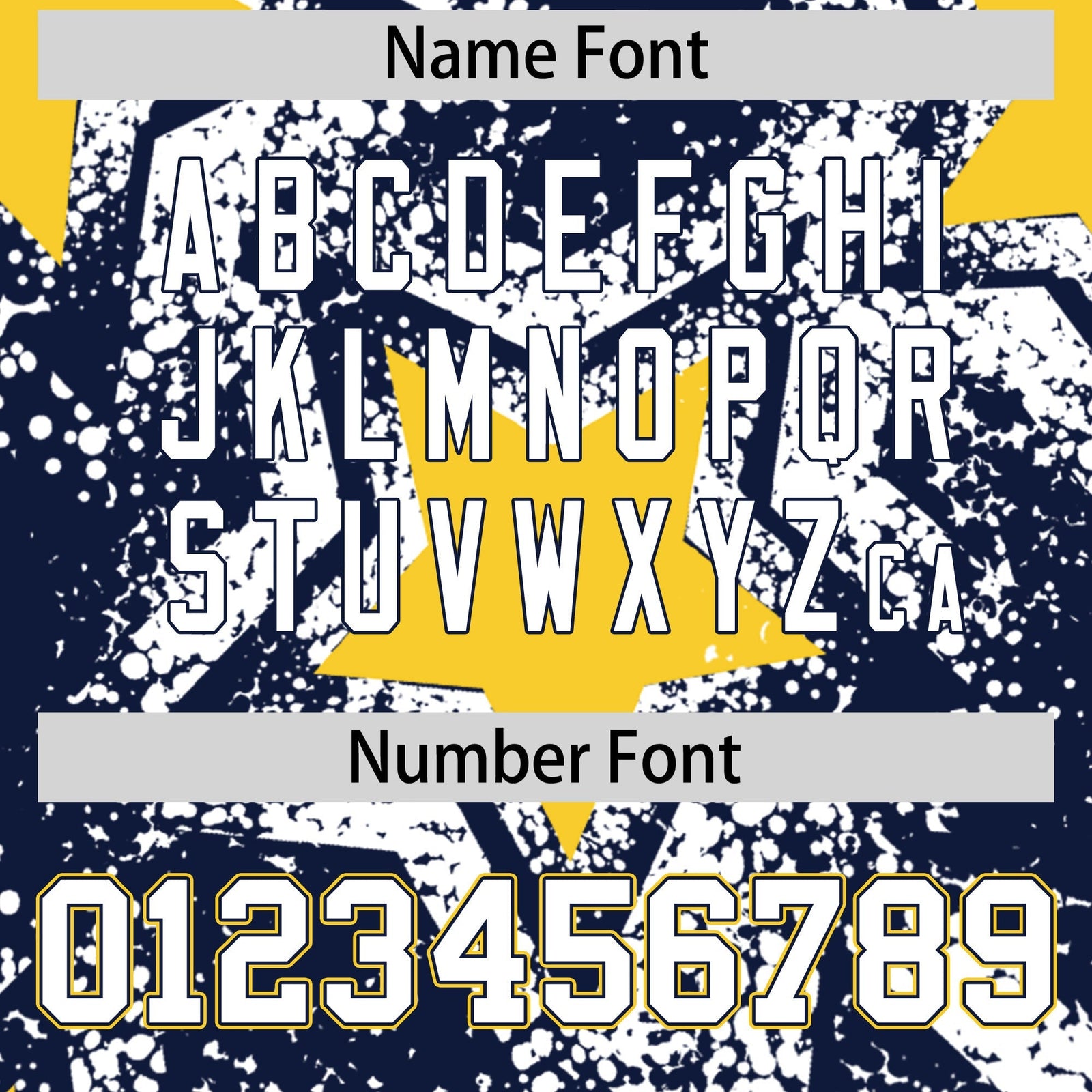 Custom Navy White Gold Star Graffiti Team Baseball Jerseys With Custom Names, Numbers & Logos Stretch Fabric Baseball Jersey| KXKSHOP