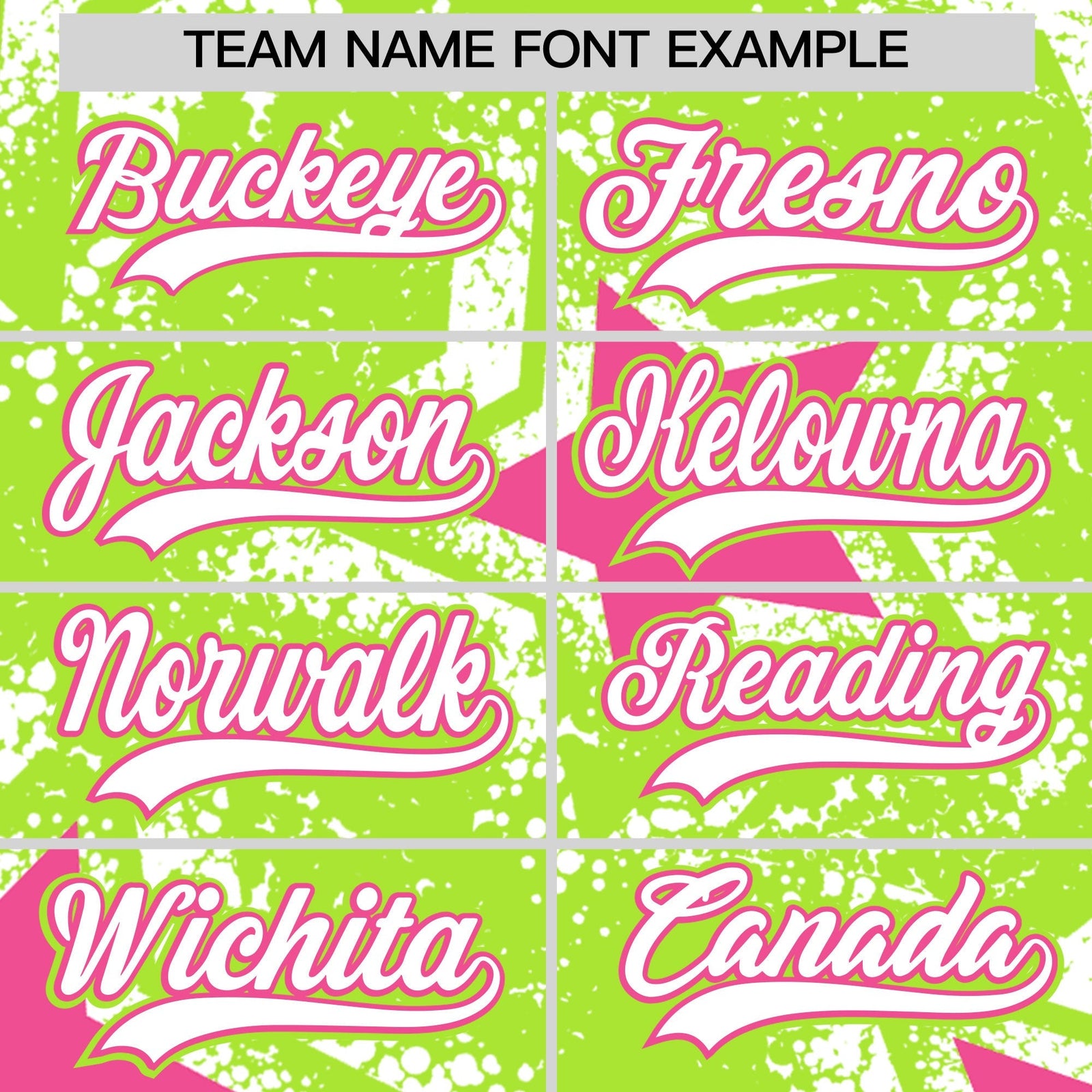 Custom Neon Green White Pink Star Graffiti Team Baseball Jerseys With Custom Names, Numbers & Logos Stretch Fabric Baseball Jersey| KXKSHOP