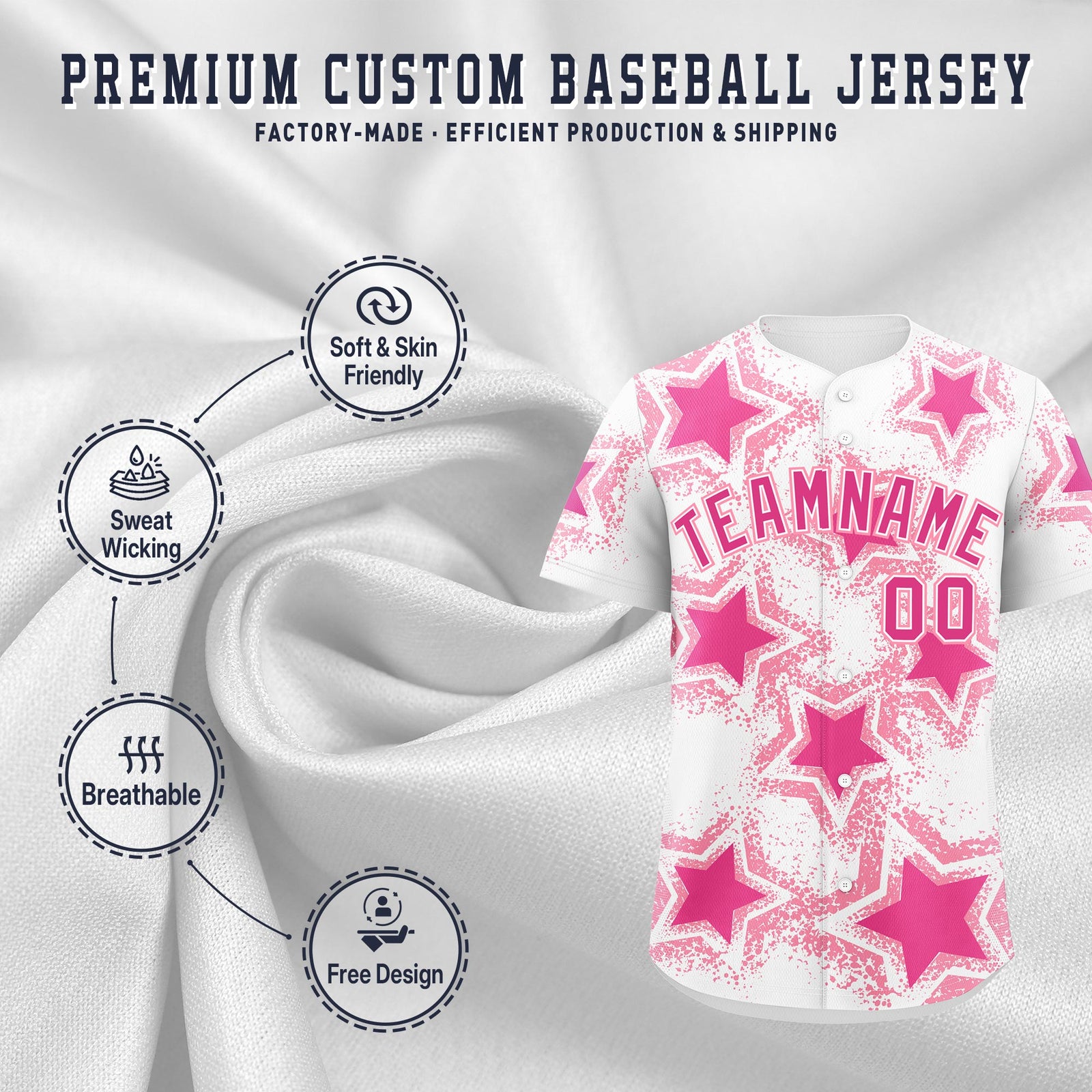 Custom White Pink Light Pink Star Graffiti Team Baseball Jerseys With Custom Names, Numbers & Logos Stretch Fabric Baseball Jersey| KXKSHOP