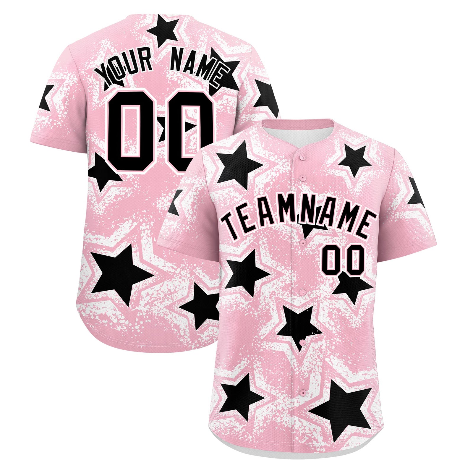 Custom Light Pink White Black Star Graffiti Team Baseball Jerseys With Custom Names, Numbers & Logos Stretch Fabric Baseball Jersey| KXKSHOP