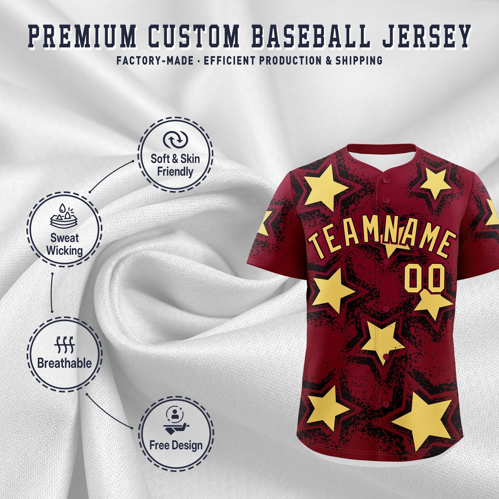 Custom Crimson Khaki Black Star Graffiti Team Baseball Jerseys With Custom Names, Numbers & Logos Stretch Fabric Baseball Jersey| KXKSHOP