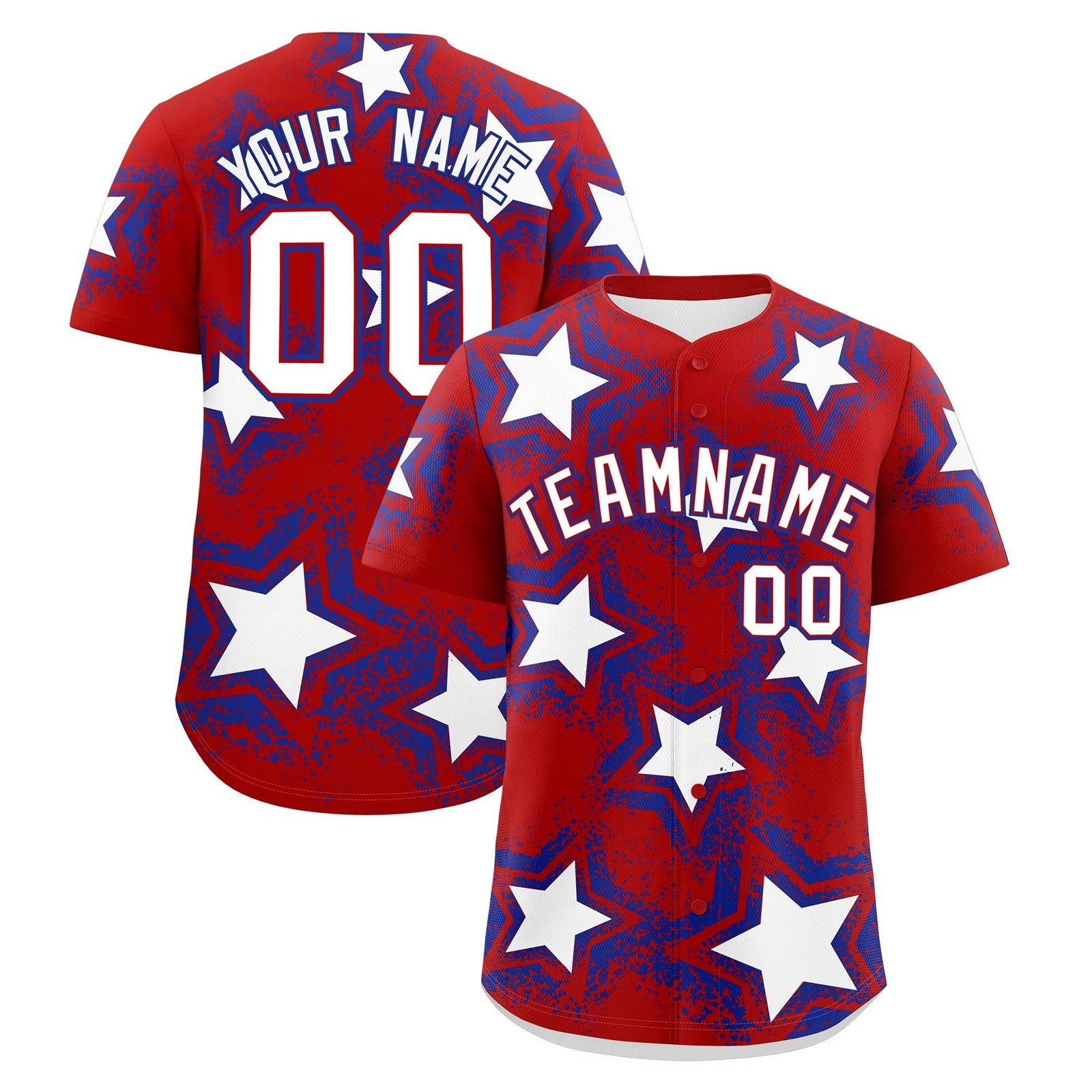 Custom Red Royal Blue White Star Graffiti Team Baseball Jerseys With Custom Names, Numbers & Logos Lightweight Baseball Jersey| KXKSHOP