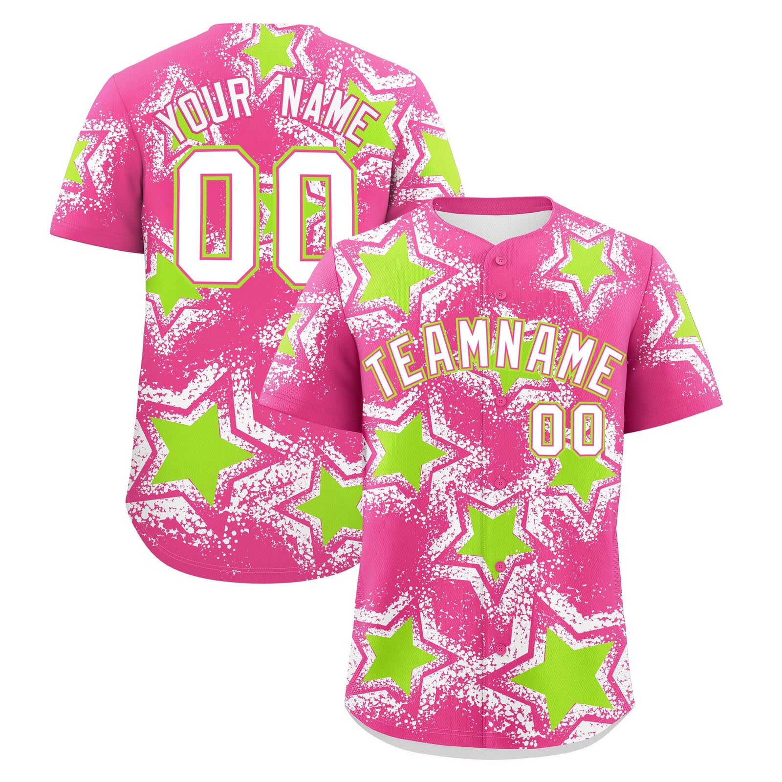 Custom Pink White Neon Green Star Graffiti Team Baseball Jerseys With Custom Names, Numbers & Logos Lightweight Baseball Jersey| KXKSHOP
