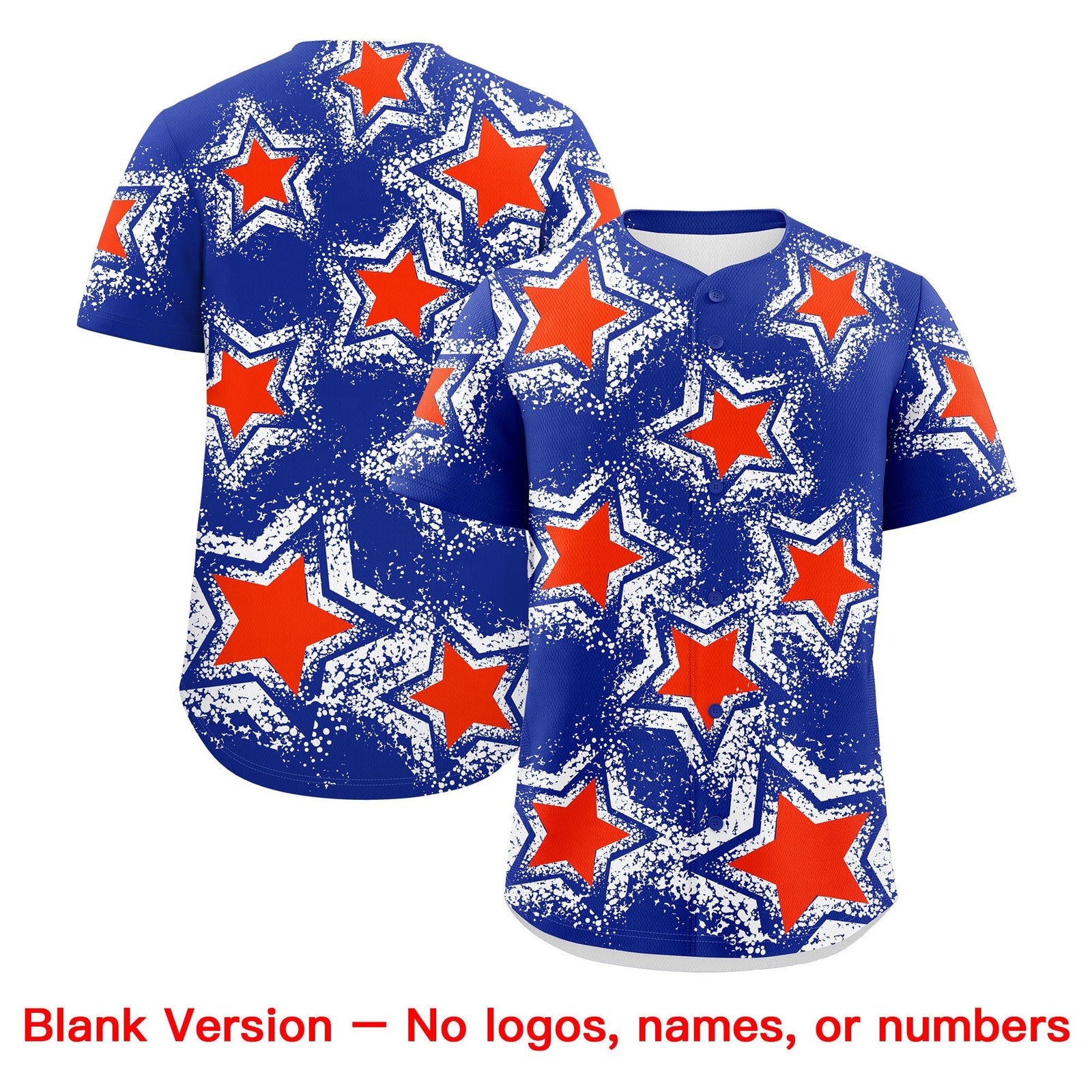 Custom Royal Blue Orange White Star Graffiti Team Baseball Jerseys With Custom Names, Numbers & Logos Stretch Fabric Baseball Jersey| KXKSHOP