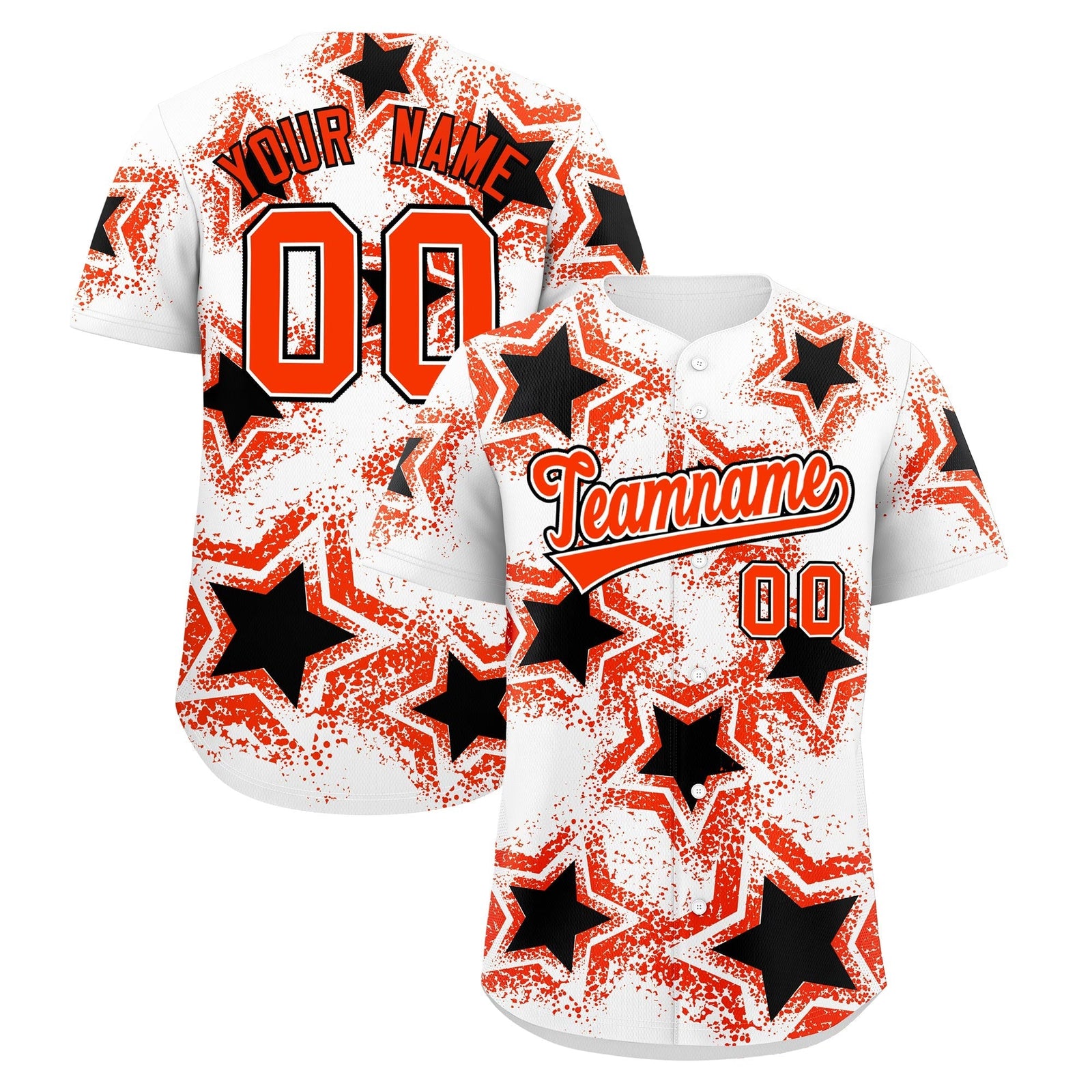Custom White Black Orange Star Graffiti Team Baseball Jerseys With Custom Names, Numbers & Logos Lightweight Baseball Jersey| KXKSHOP