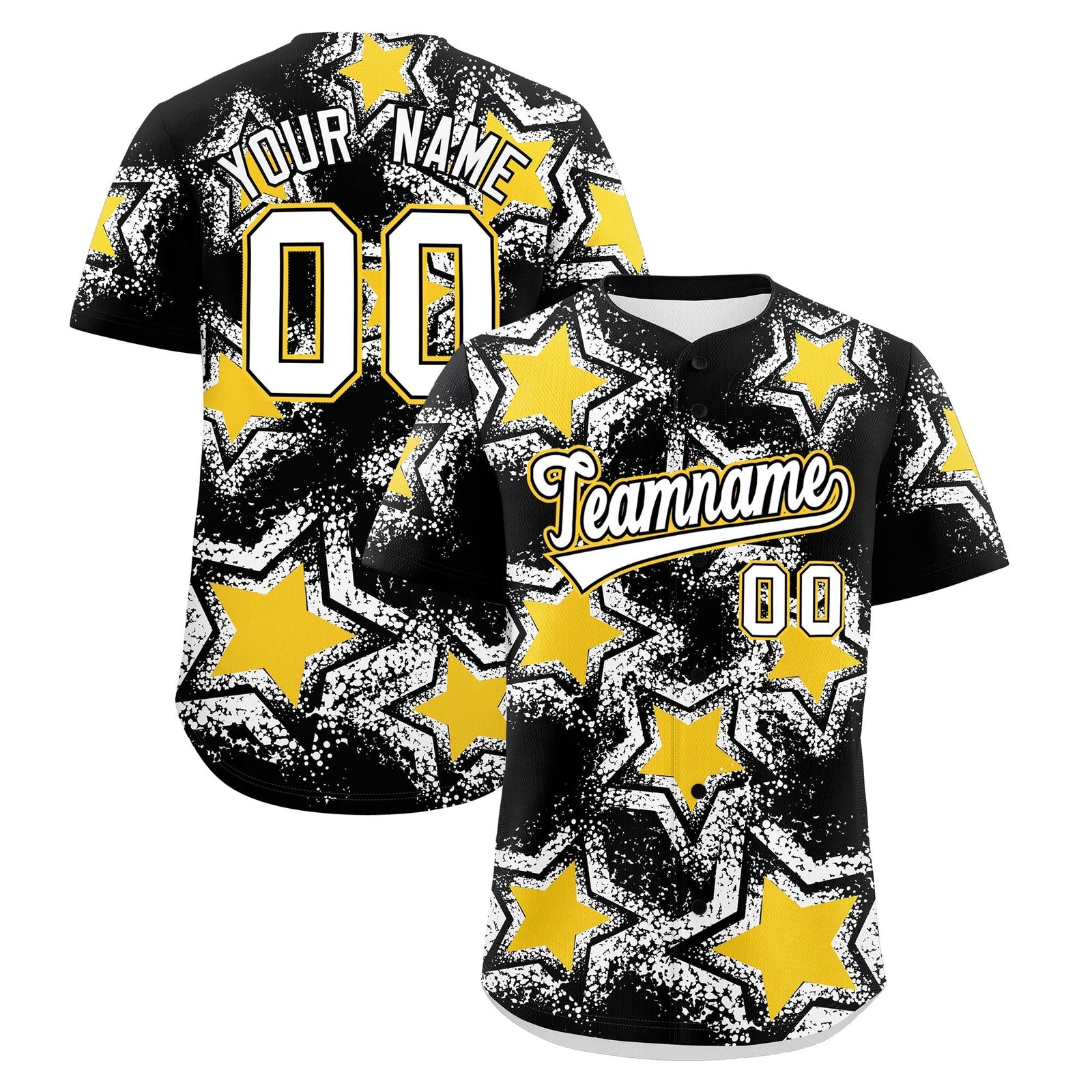 Custom Black Gold White Star Graffiti Team Baseball Jerseys With Custom Names, Numbers & Logos Lightweight Baseball Jersey| KXKSHOP