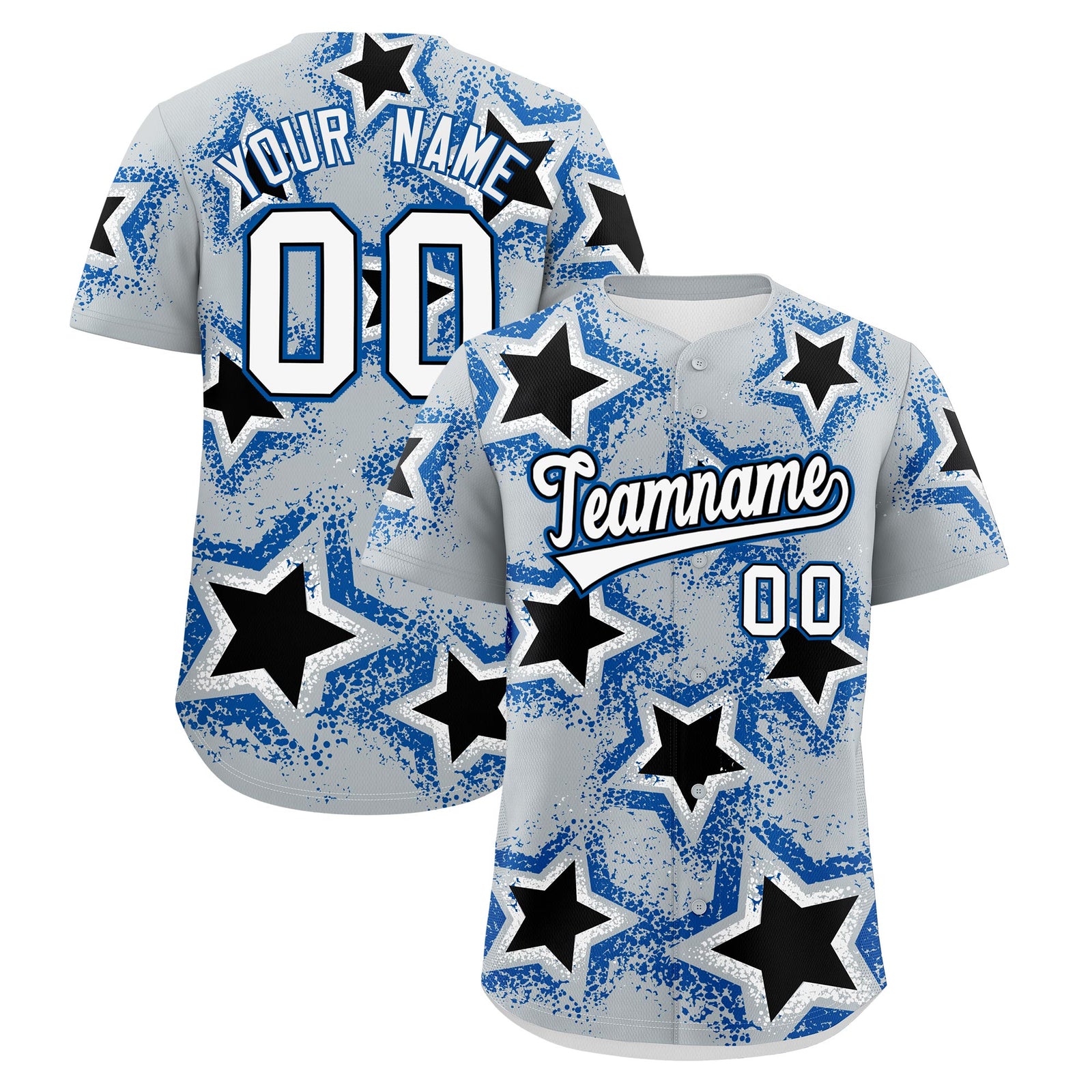 Custom Silver Black Royal Star Graffiti Team Baseball Jerseys With Custom Names, Numbers & Logos Lightweight Baseball Jersey| KXKSHOP