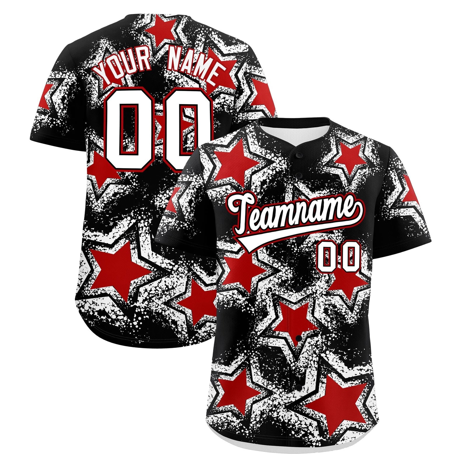 Custom Black White Red Star Graffiti Team Baseball Jerseys With Custom Names, Numbers & Logos Lightweight Baseball Jersey| KXKSHOP