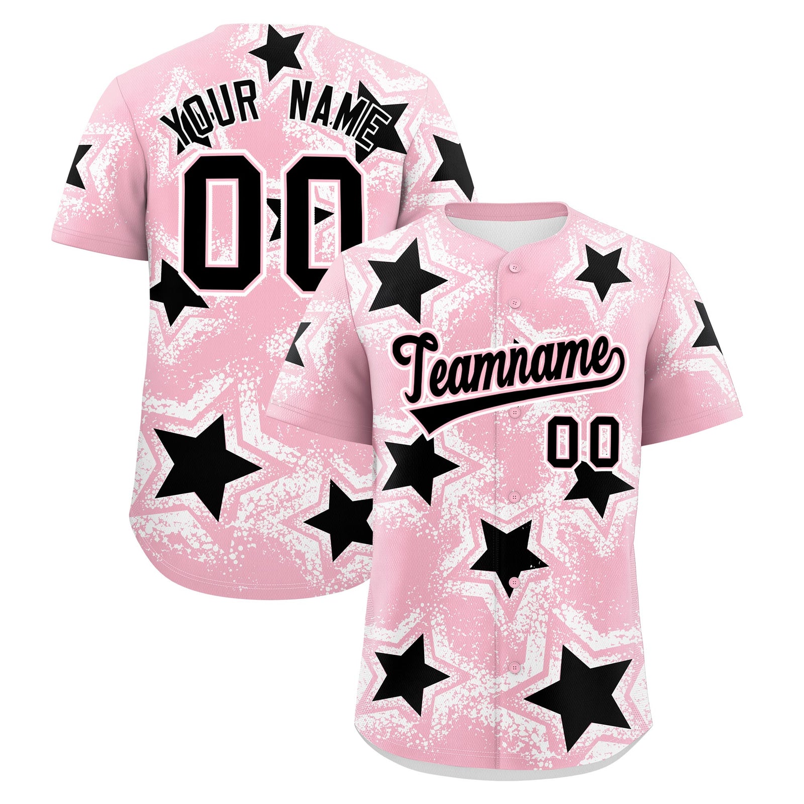 Custom Light Pink White Black Star Graffiti Team Baseball Jerseys With Custom Names, Numbers & Logos Stretch Fabric Baseball Jersey| KXKSHOP