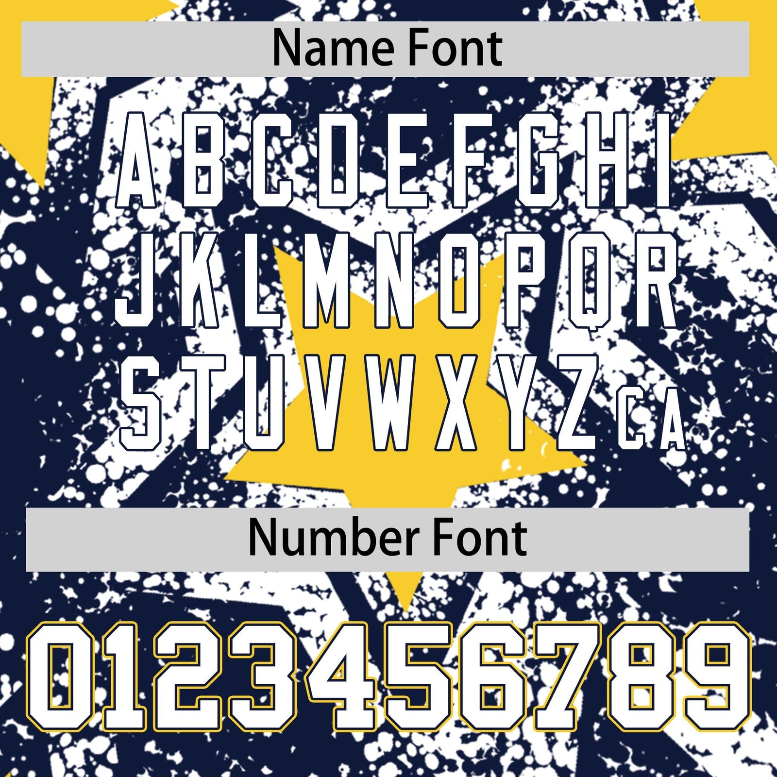 Custom Navy White Gold Star Graffiti Team Baseball Jerseys With Custom Names, Numbers & Logos Stretch Fabric Baseball Jersey| KXKSHOP