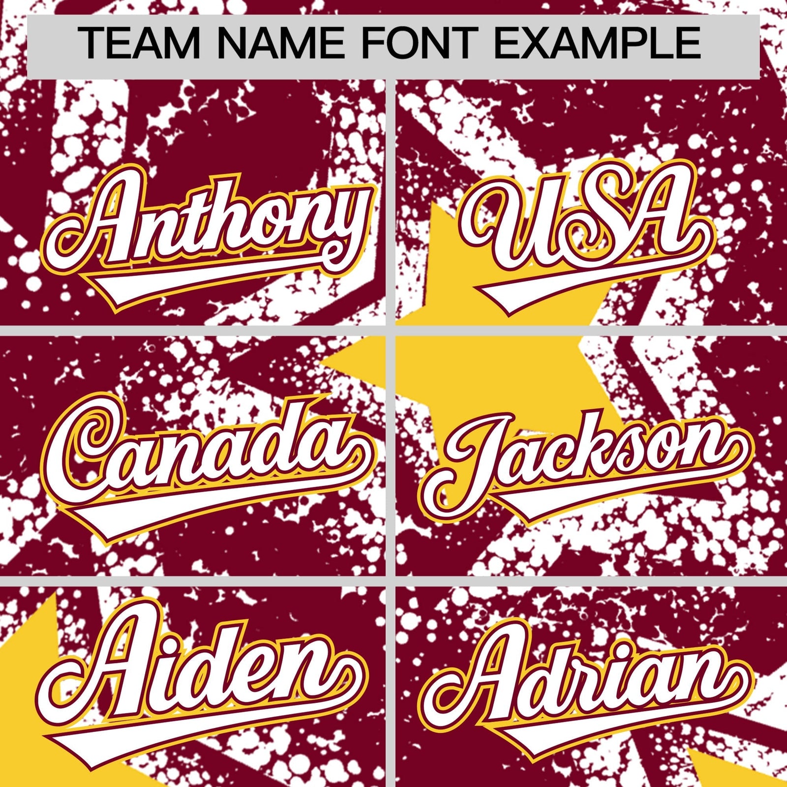 Custom Crimson White Gold Star Graffiti Team Baseball Jerseys With Custom Names, Numbers & Logos Stretch Fabric Baseball Jersey| KXKSHOP