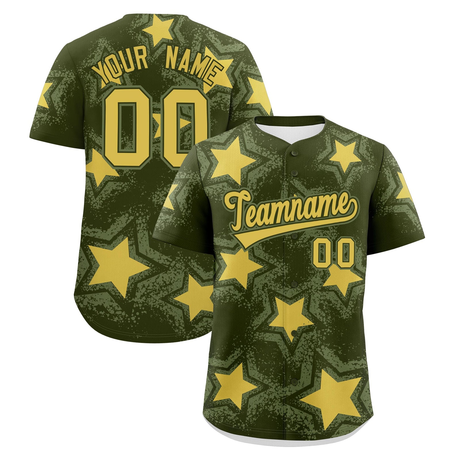 Custom Olive Khaki Star Graffiti Team Baseball Jerseys With Custom Names, Numbers & Logos Stretch Fabric Baseball Jersey| KXKSHOP