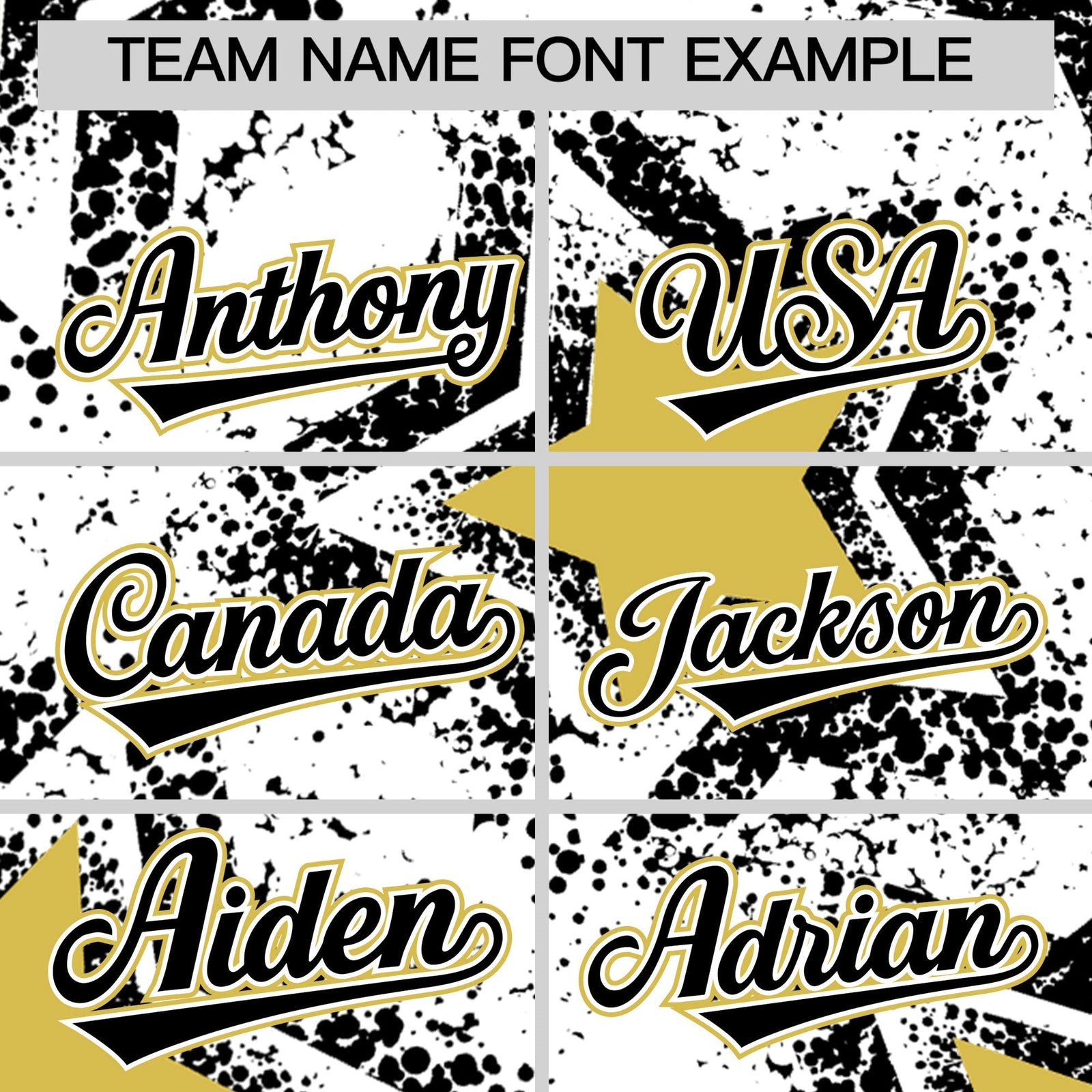 Custom White Black Old Gold Star Graffiti Team Baseball Jerseys With Custom Names, Numbers & Logos Stretch Fabric Baseball Jersey| KXKSHOP