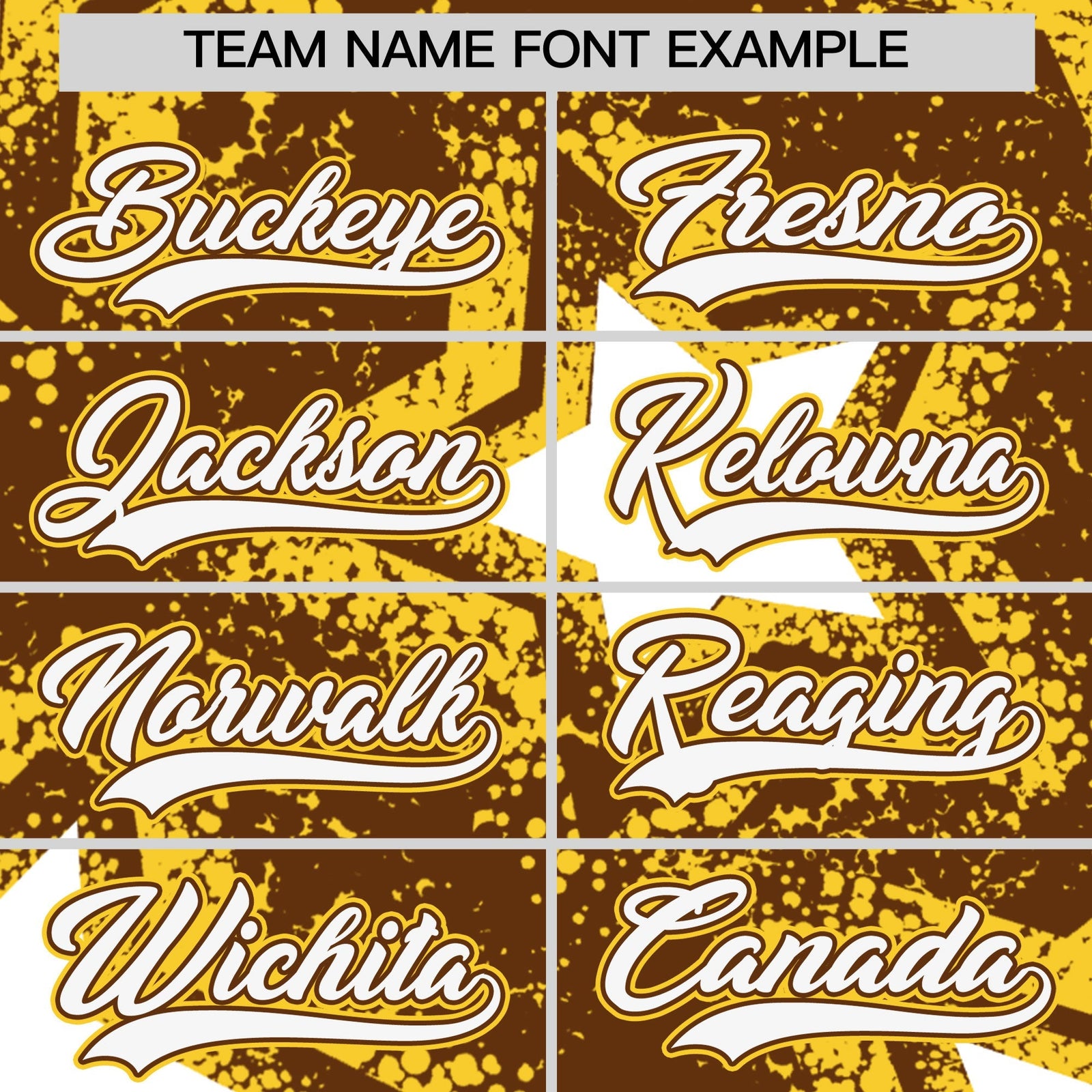 Custom Brown Gold White Star Graffiti Team Baseball Jerseys With Custom Names, Numbers & Logos Stretch Fabric Baseball Jersey| KXKSHOP