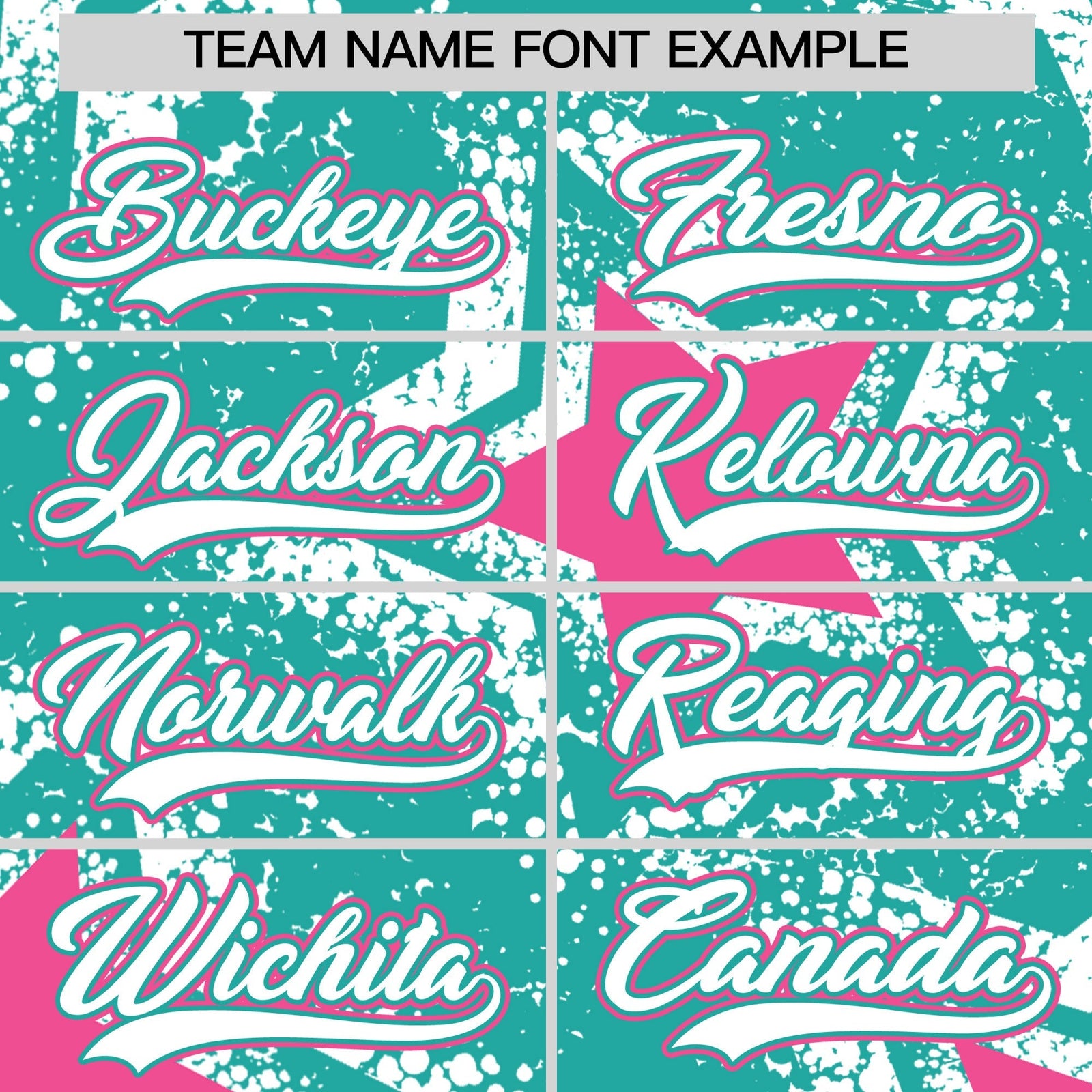 Custom Aqua White Pink Star Graffiti Team Baseball Jerseys With Custom Names, Numbers & Logos Stretch Fabric Baseball Jersey| KXKSHOP