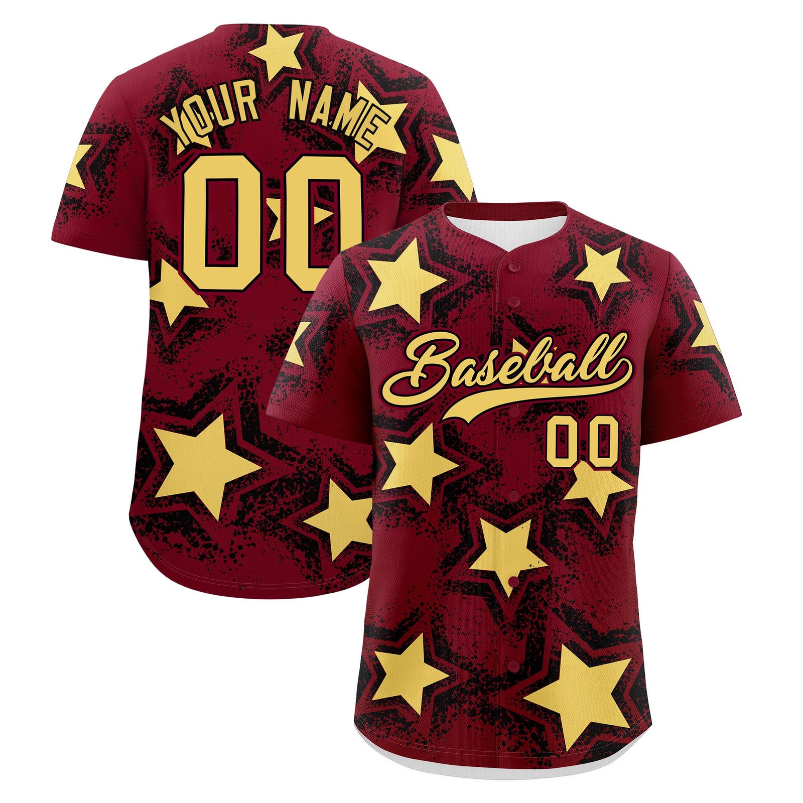 Custom Crimson Khaki Black Star Graffiti Team Baseball Jerseys With Custom Names, Numbers & Logos Stretch Fabric Baseball Jersey| KXKSHOP