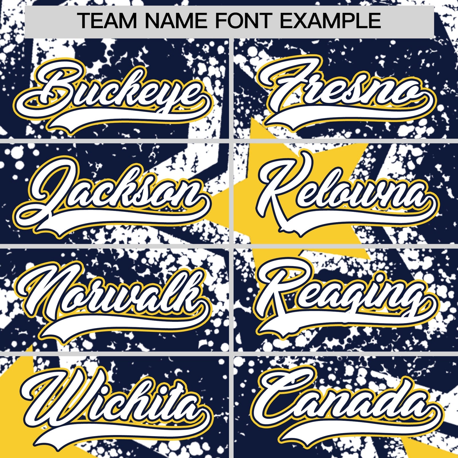 Custom Navy White Gold Star Graffiti Team Baseball Jerseys With Custom Names, Numbers & Logos Stretch Fabric Baseball Jersey| KXKSHOP
