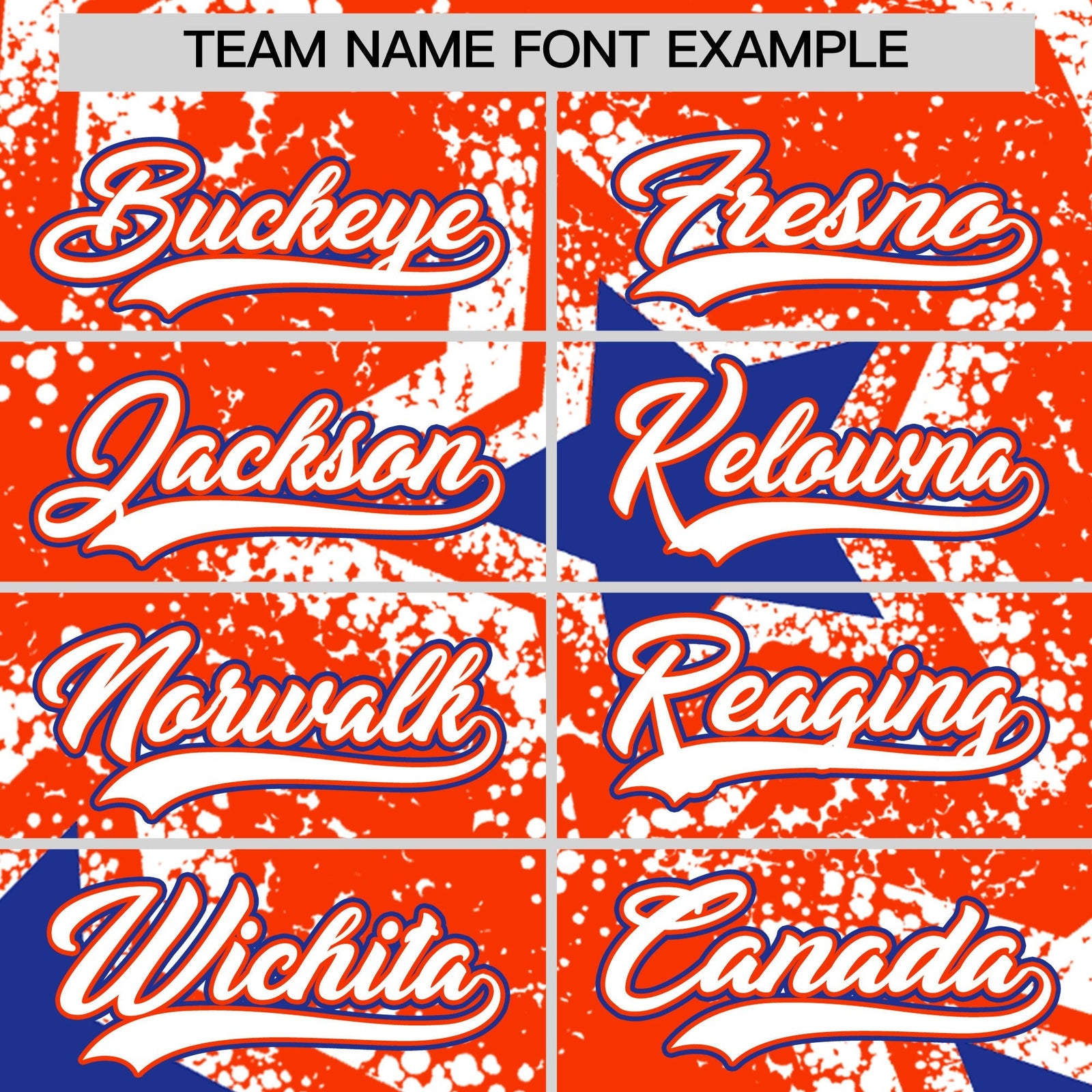 Custom Orange White Royal Blue Star Graffiti Team Baseball Jerseys With Custom Names, Numbers & Logos Lightweight Baseball Jersey| KXKSHOP