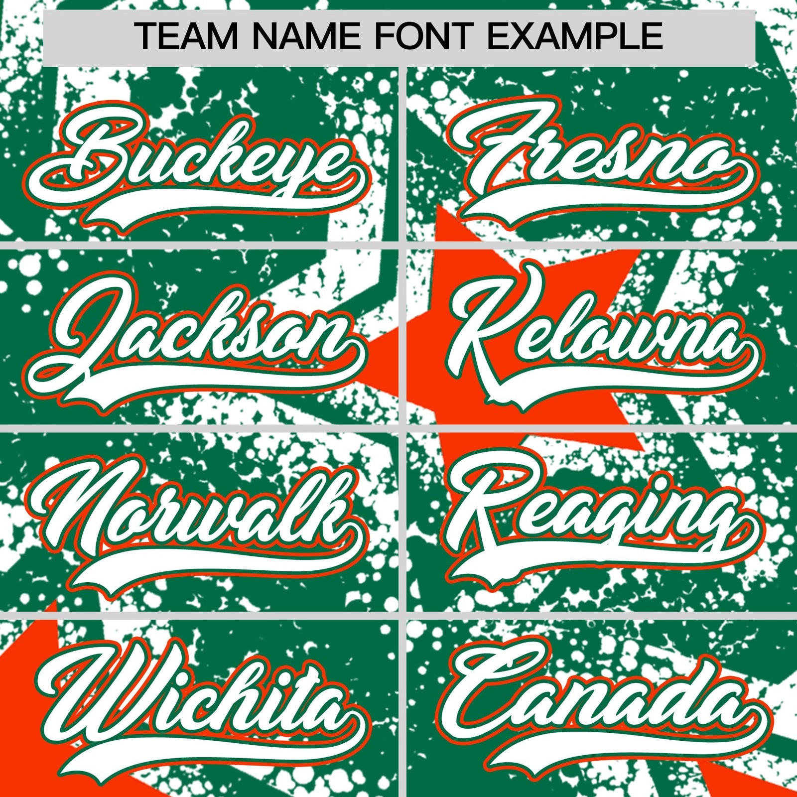 Custom Kelly Green White Orange Star Graffiti Team Baseball Jerseys With Custom Names, Numbers & Logos Stretch Fabric Baseball Jersey| KXKSHOP