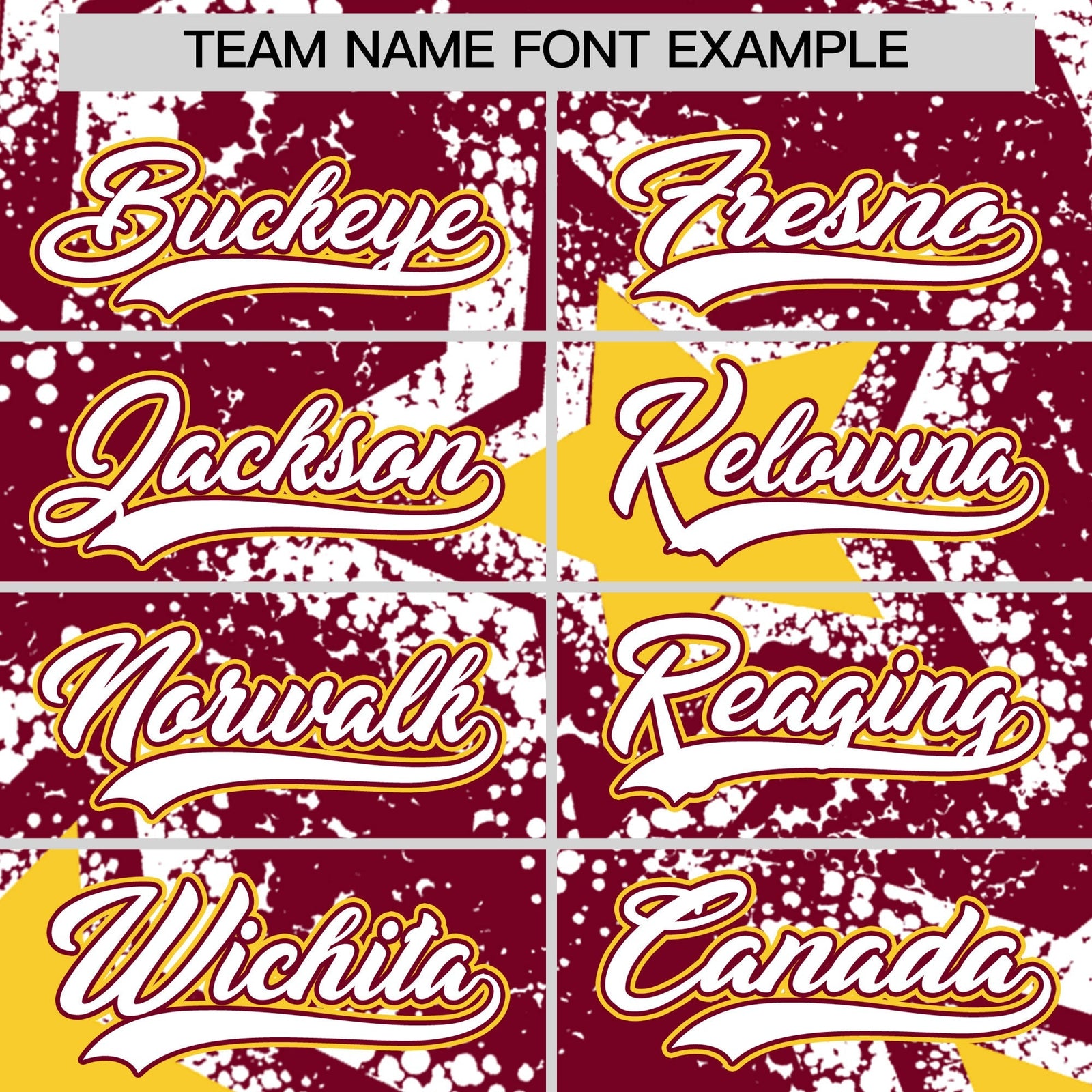 Custom Crimson White Gold Star Graffiti Team Baseball Jerseys With Custom Names, Numbers & Logos Stretch Fabric Baseball Jersey| KXKSHOP