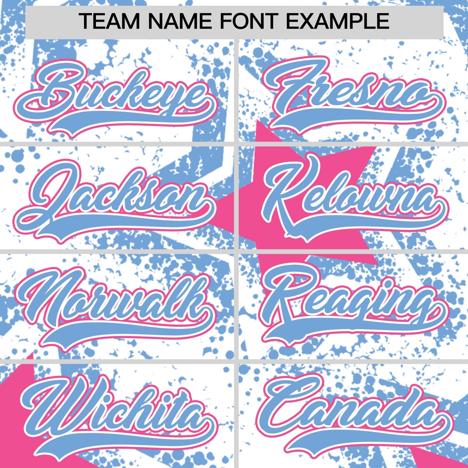 Custom White Light Blue Pink Star Graffiti Team Baseball Jerseys With Custom Names, Numbers & Logos Stretch Fabric Baseball Jersey| KXKSHOP