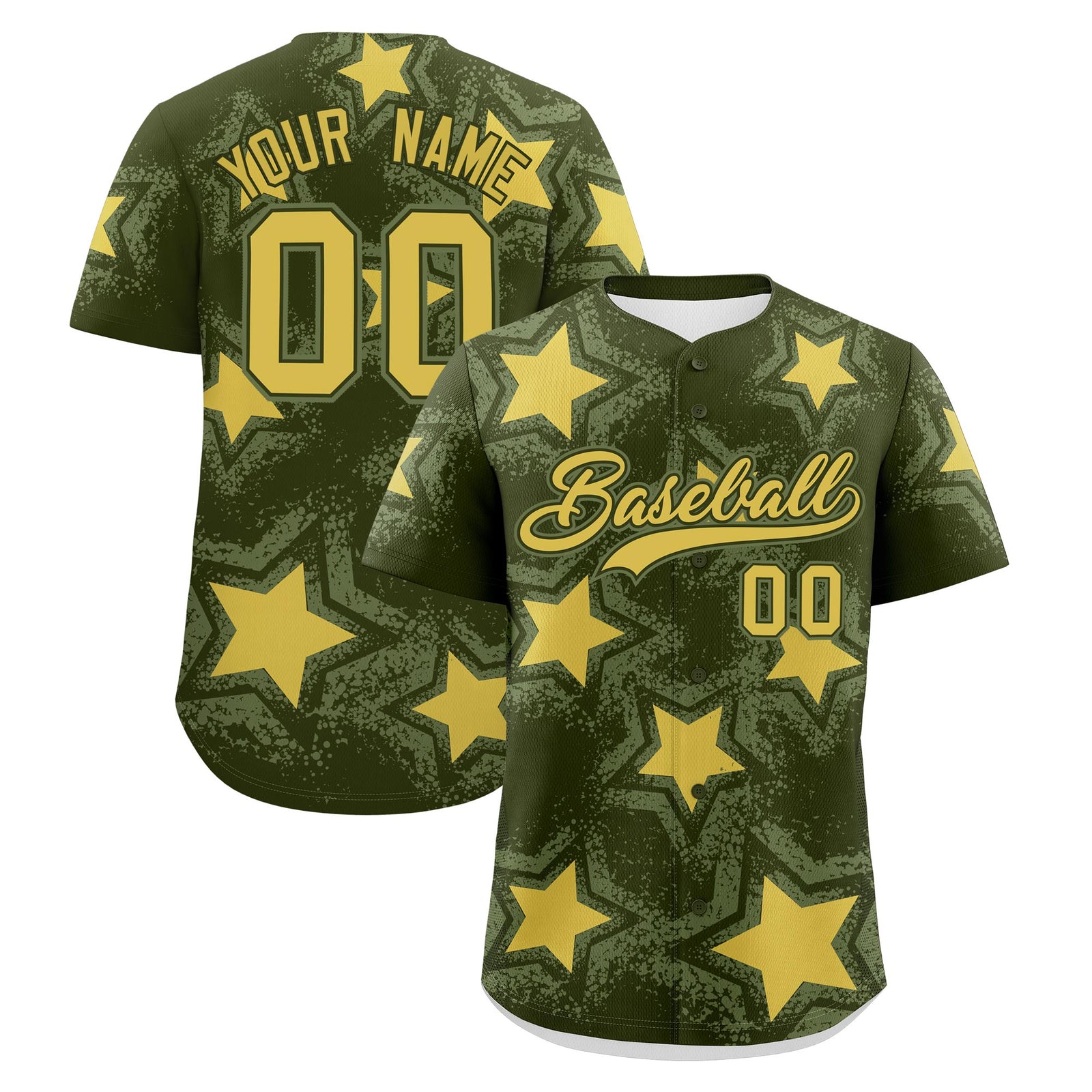 Custom Olive Khaki Star Graffiti Team Baseball Jerseys With Custom Names, Numbers & Logos Stretch Fabric Baseball Jersey| KXKSHOP