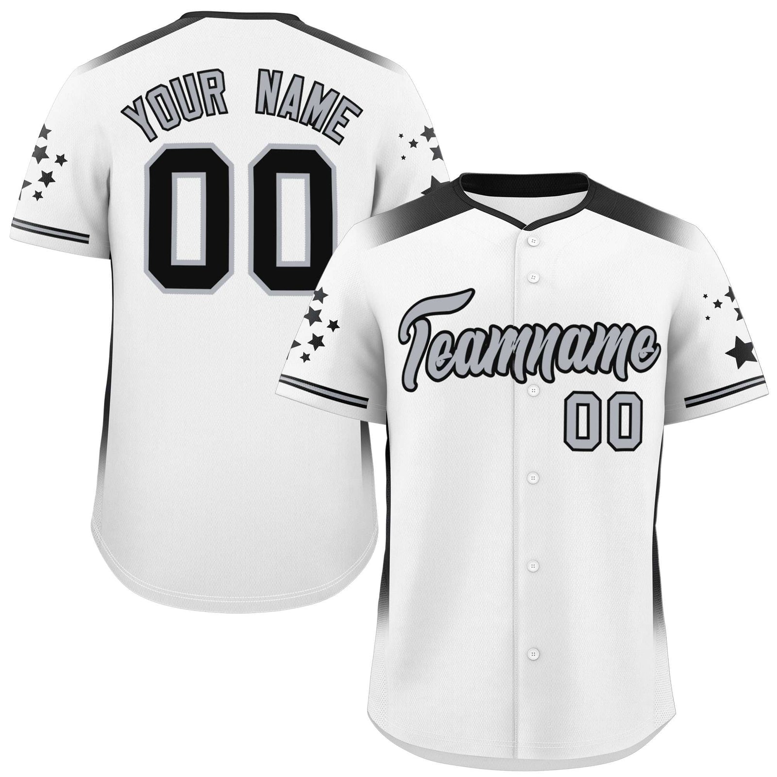 Custom White Black Gradient Side Personalized Star Pattern Authentic Baseball Jersey