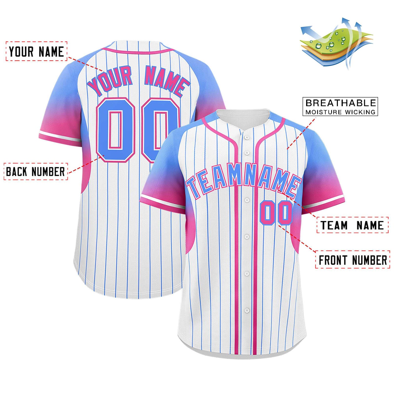 Custom White Powder Blue Stripe Fashion Sleeves Gradient Authentic Baseball Jersey