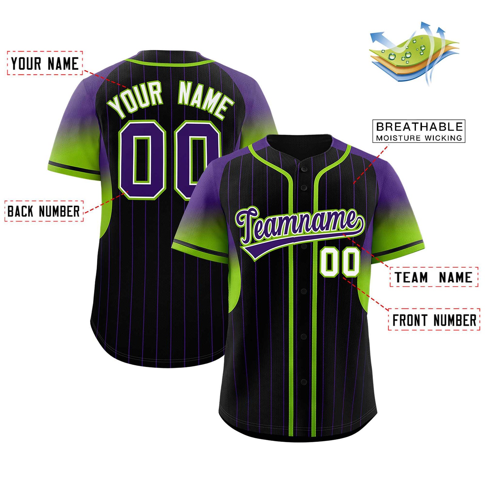 Custom Black Purple Stripe Fashion Sleeves Gradient Authentic Baseball Jersey