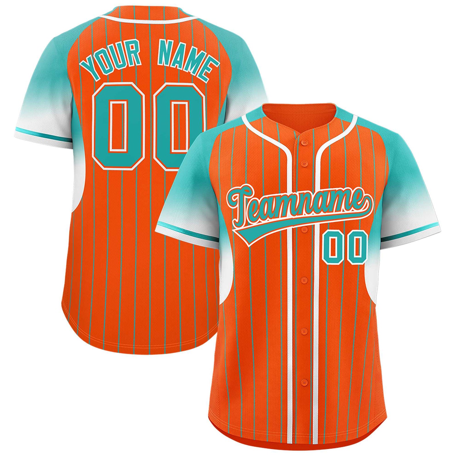 Custom Orange Aqua Stripe Fashion Sleeves Gradient Authentic Baseball Jersey