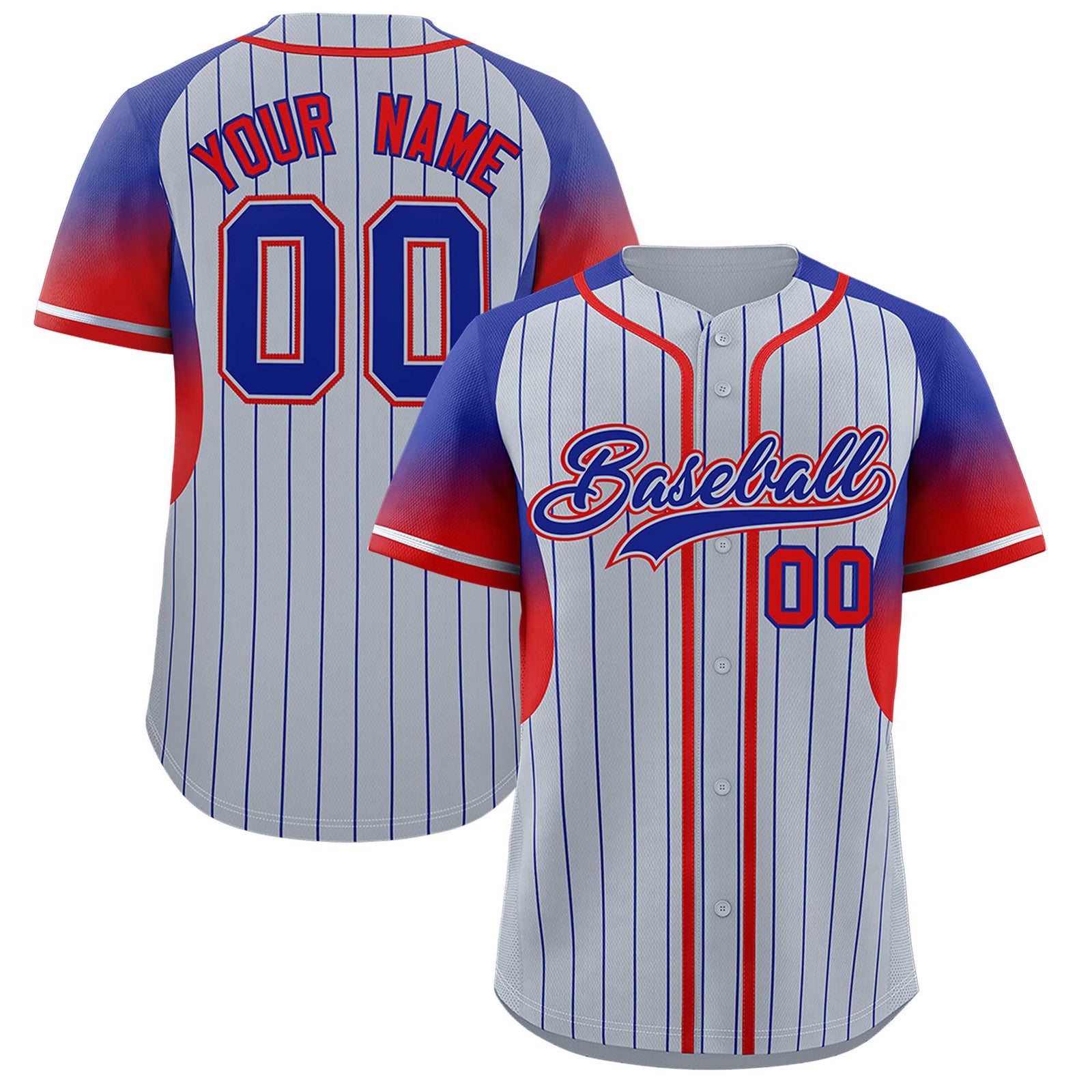 Custom Navy Royal Stripe Fashion Sleeves Gradient Authentic Baseball Jersey