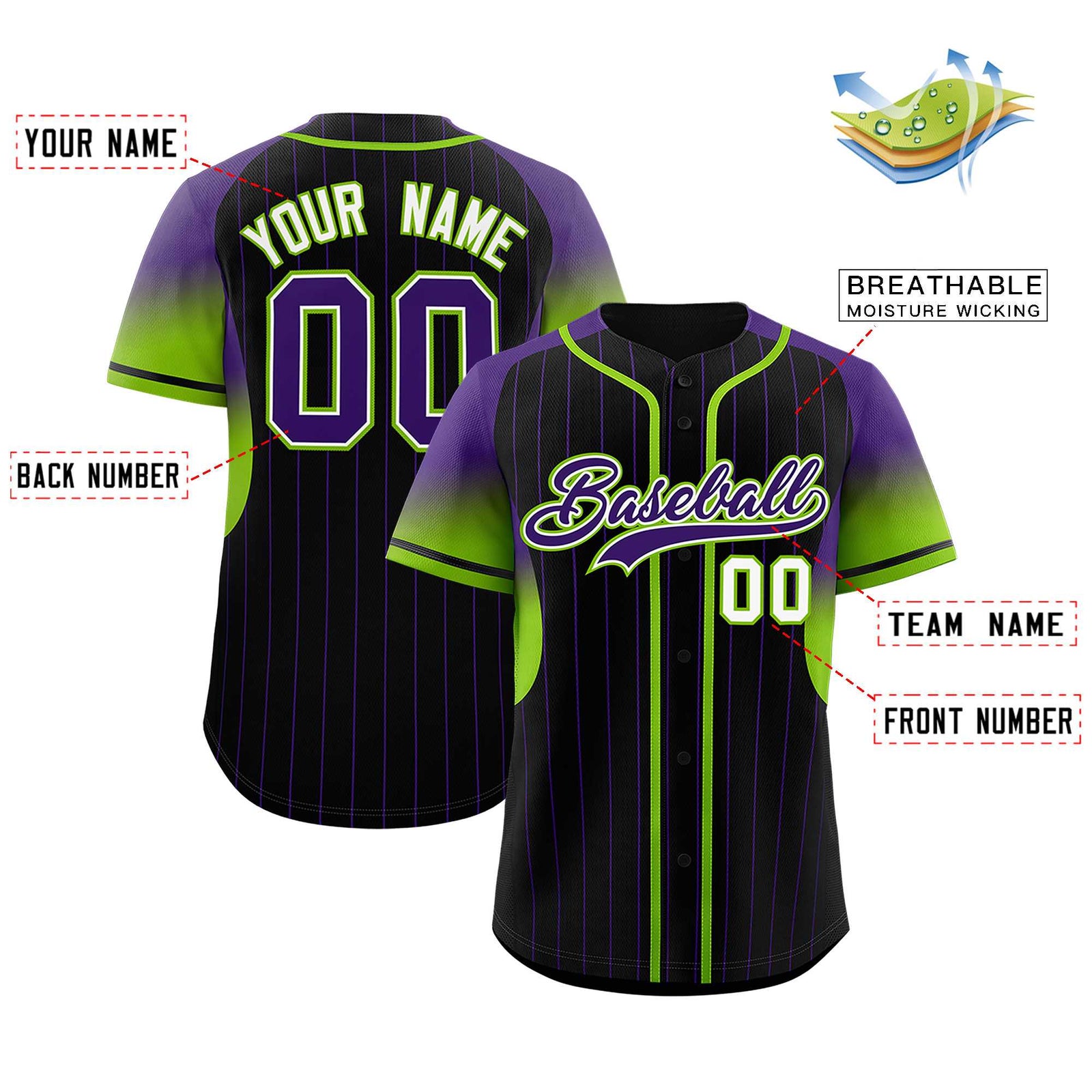 Custom Black Purple Stripe Fashion Sleeves Gradient Authentic Baseball Jersey