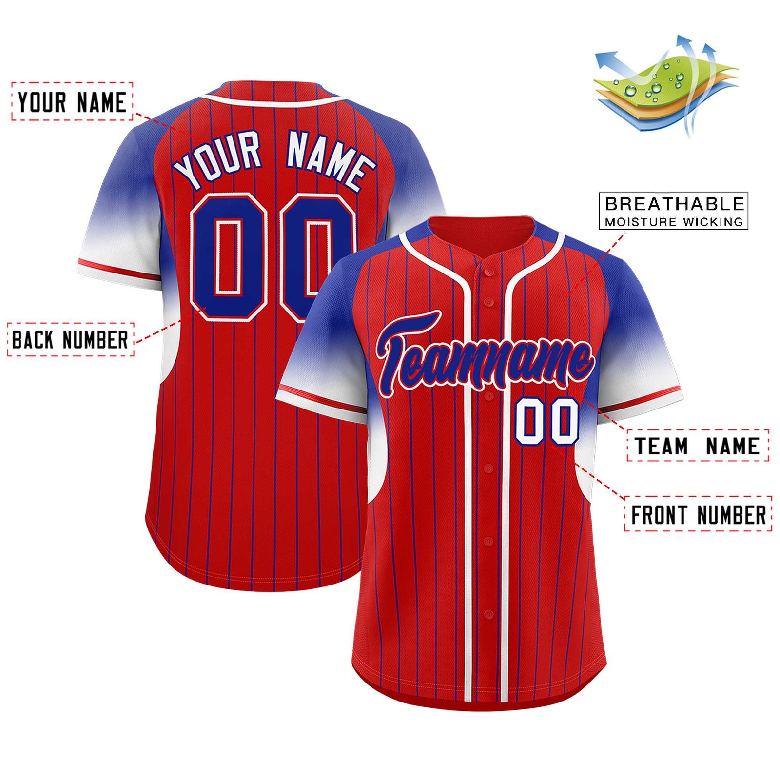 Custom Red Royal Stripe Fashion Sleeves Gradient Authentic Baseball Jersey