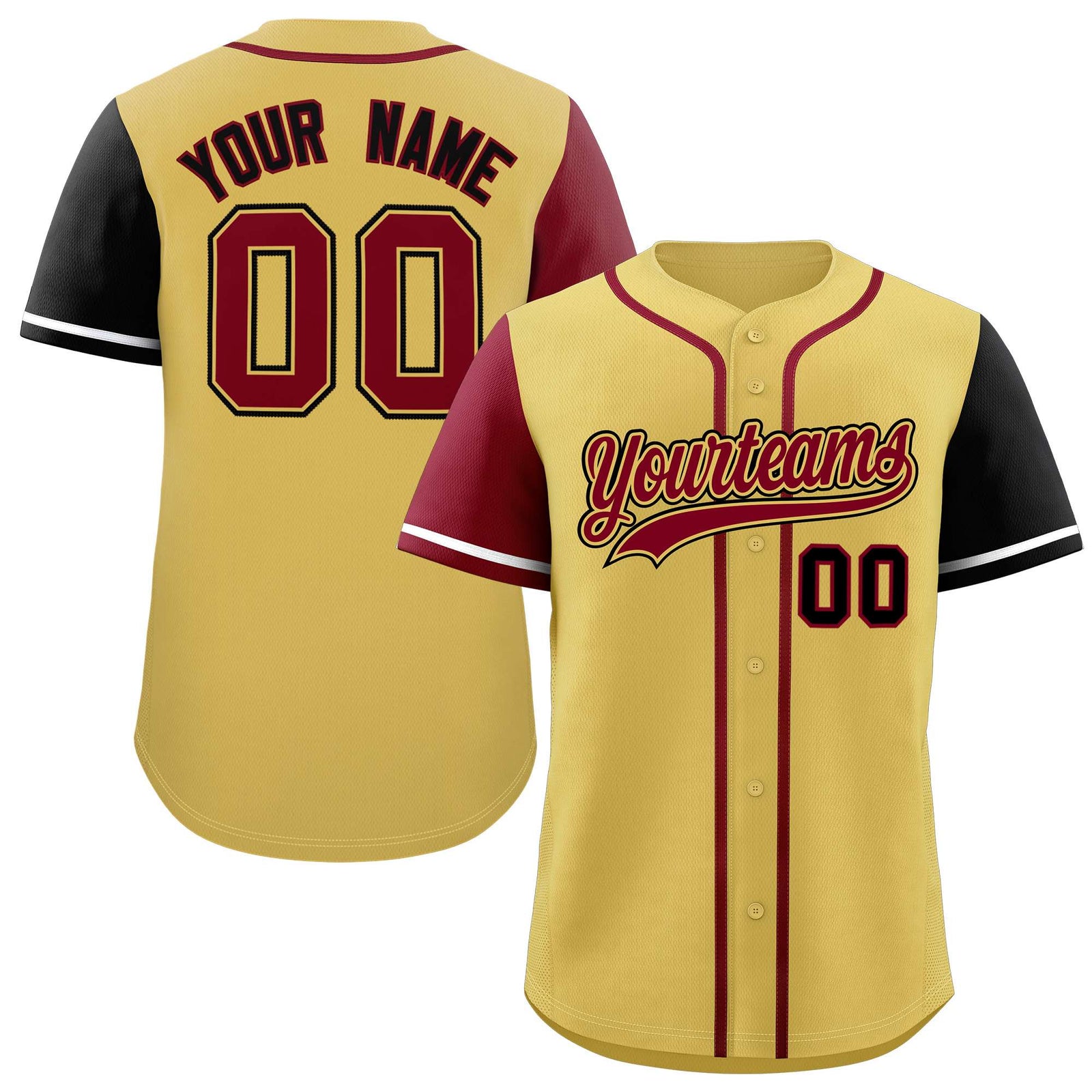 Custom Khaki Crimson and Black Raglan Sleeves Authentic Baseball Jersey