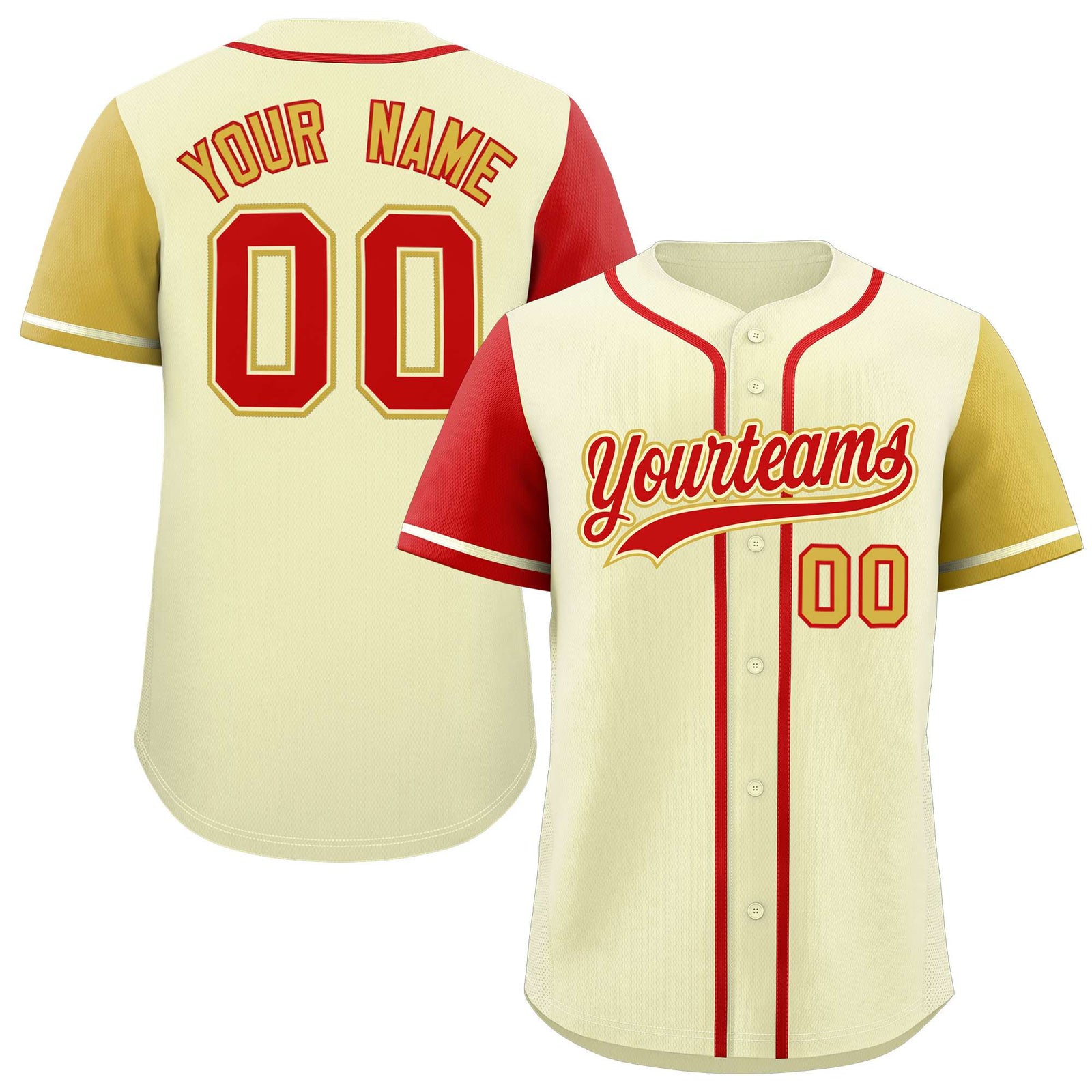 Custom Cream Red and Old Gold Raglan Sleeves Authentic Baseball Jersey