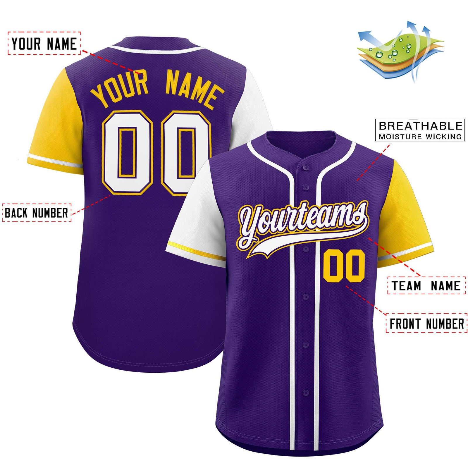 Custom Purple White and Gold Raglan Sleeves Authentic Baseball Jersey