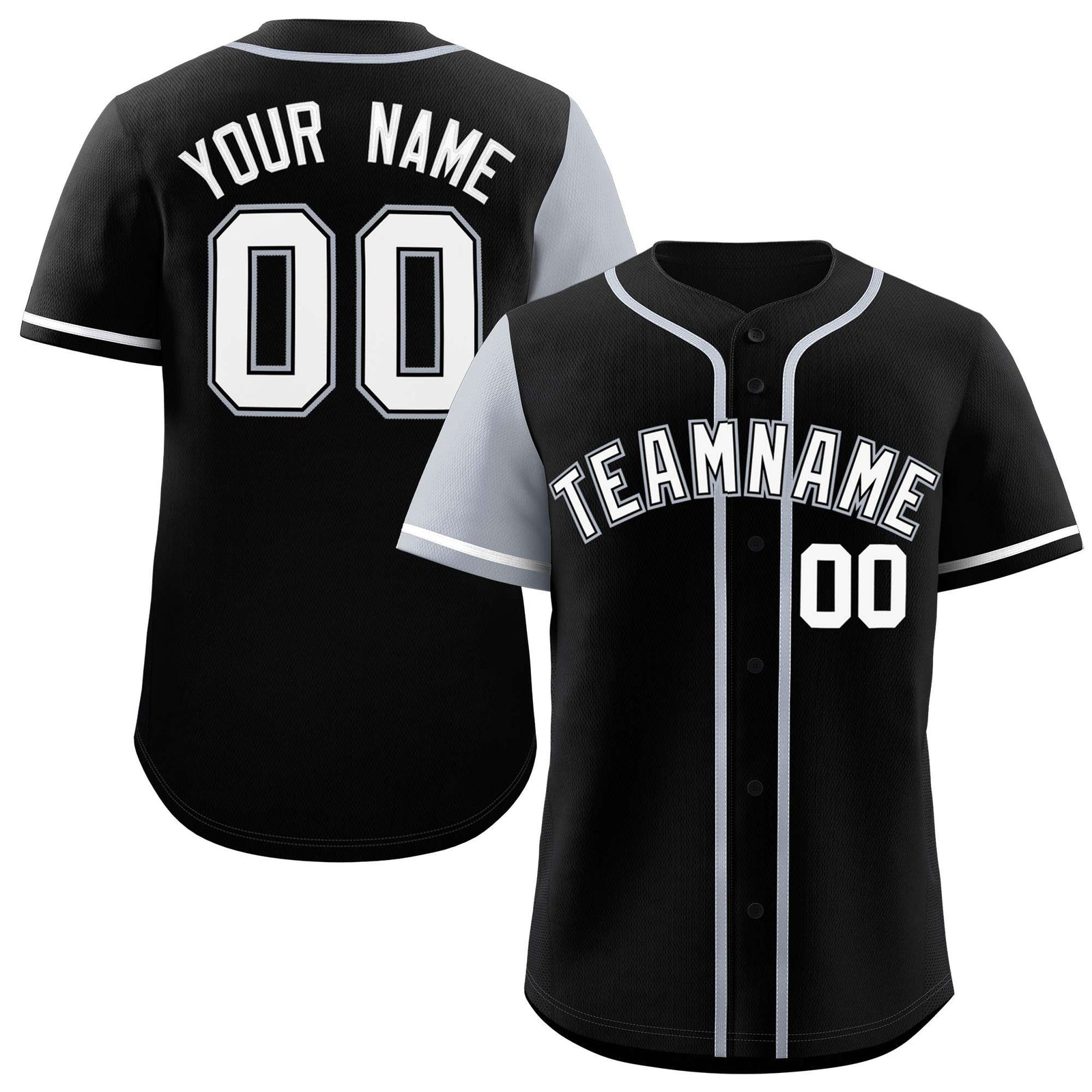 Custom Black Silver and Black Raglan Sleeves Authentic Baseball Jersey