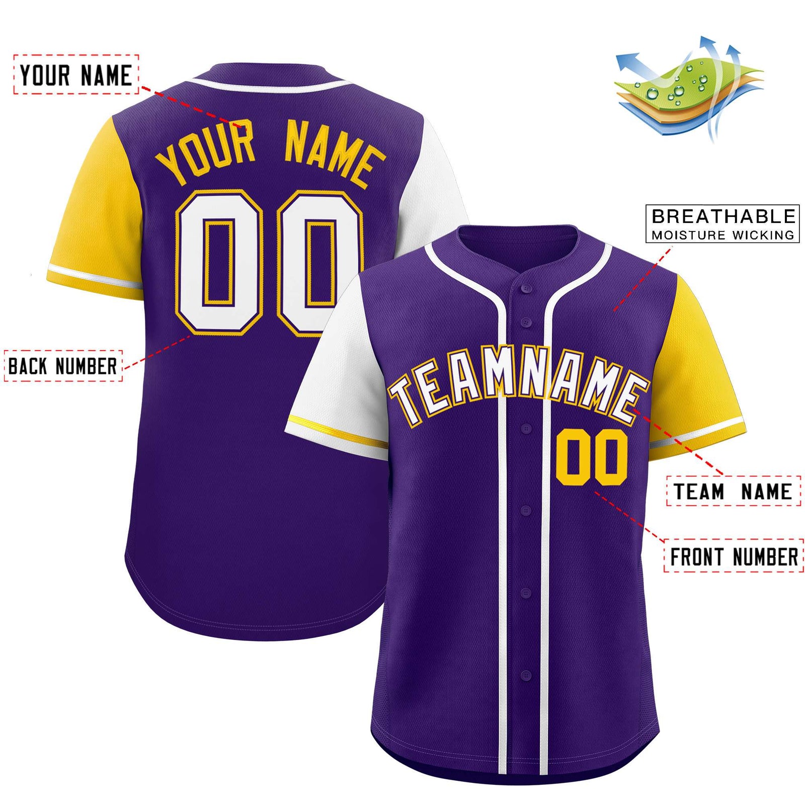 Custom Purple White and Gold Raglan Sleeves Authentic Baseball Jersey
